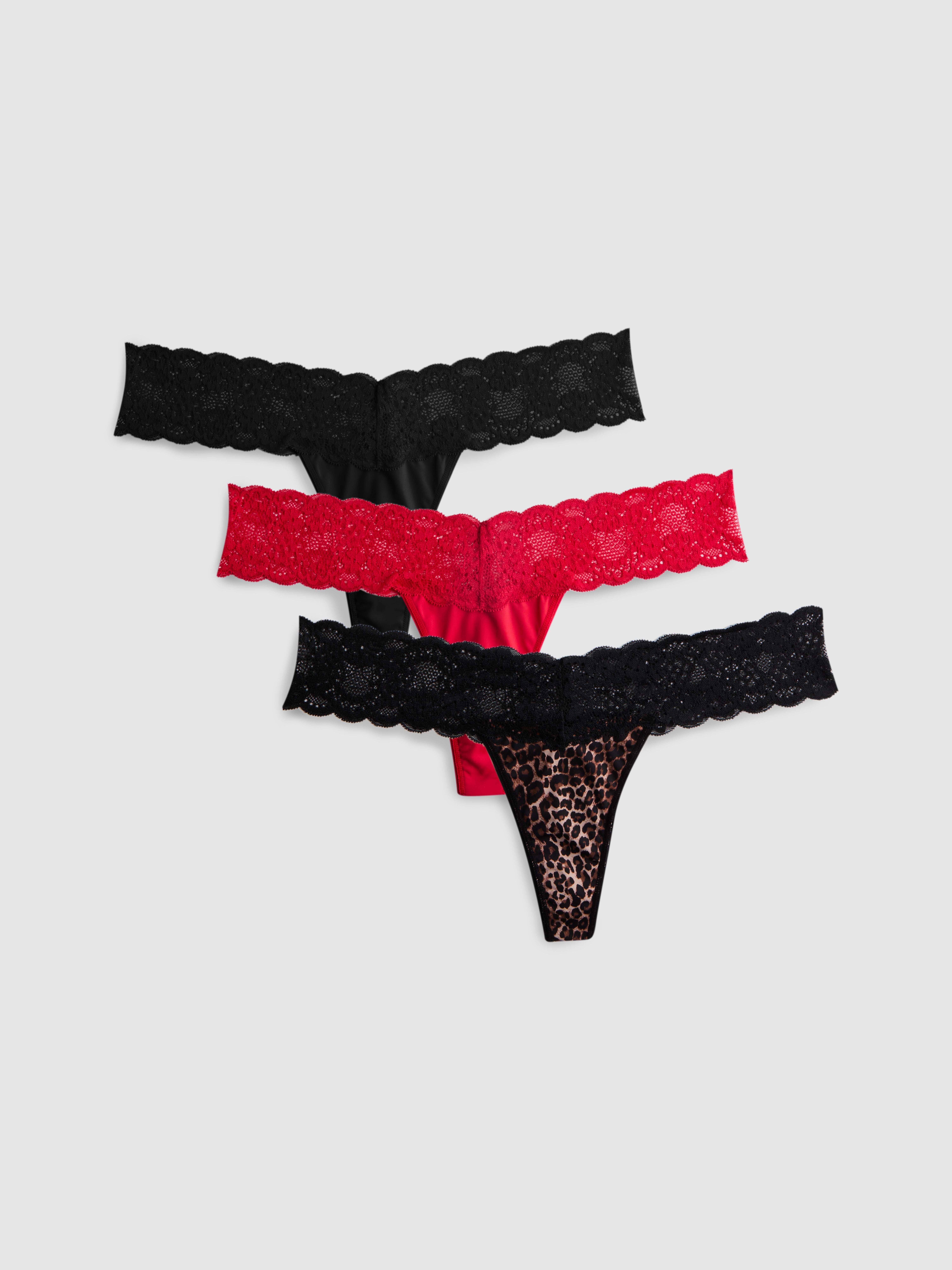3pk Microfibre Lace Trim Thongs