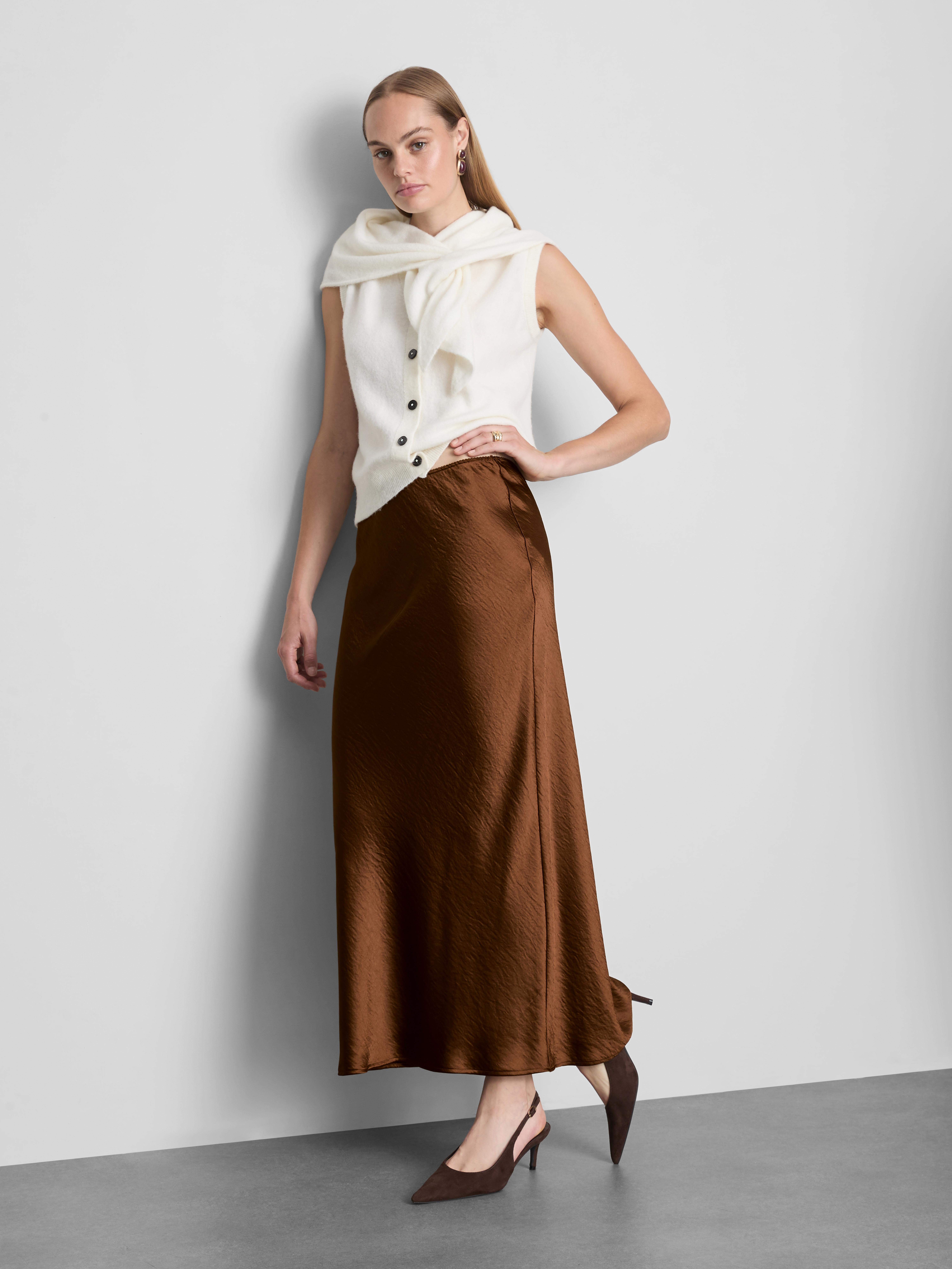 The Edit Satin Midi Skirt