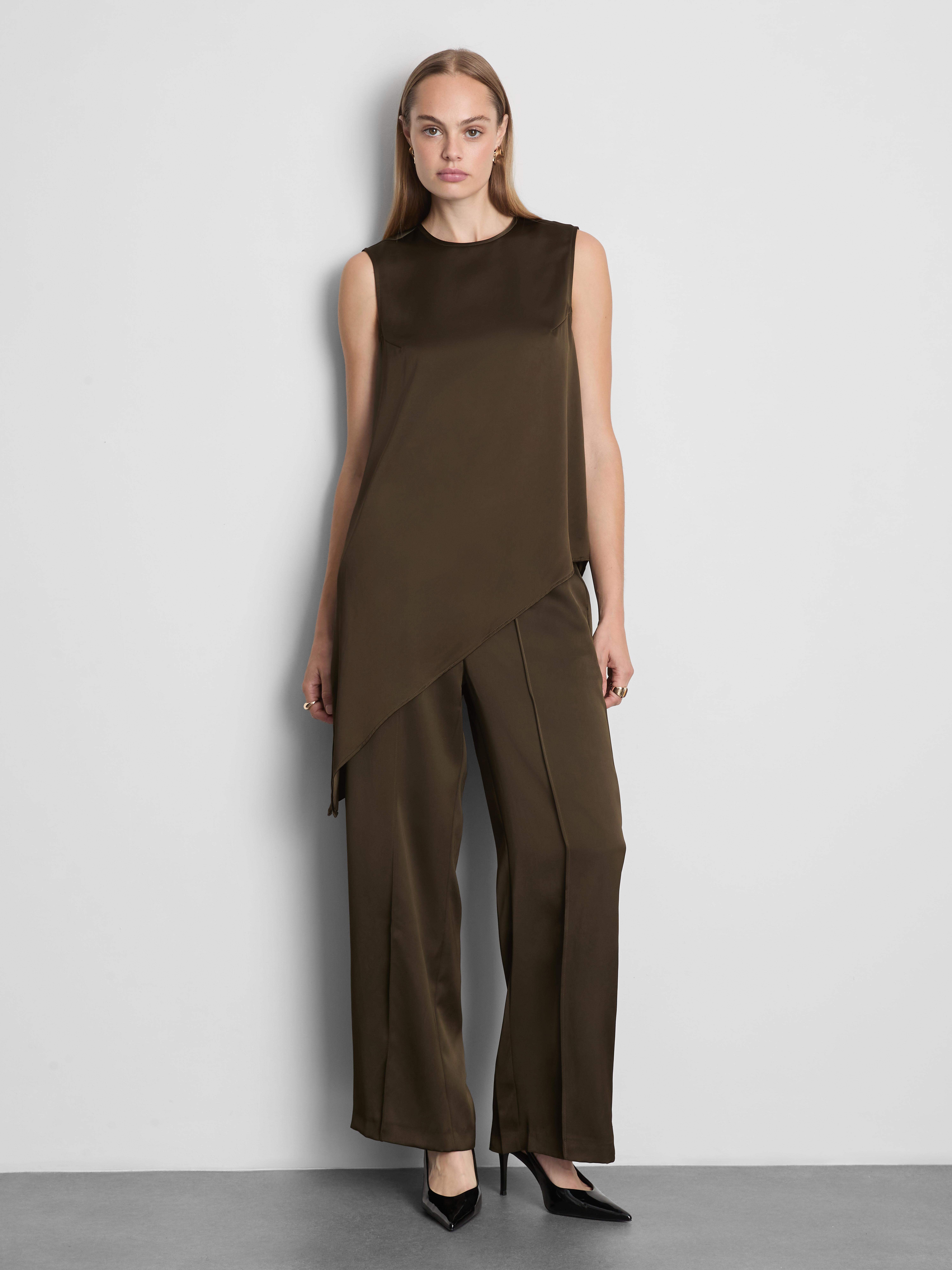 The Edit Satin Asymmetric Long Line Top