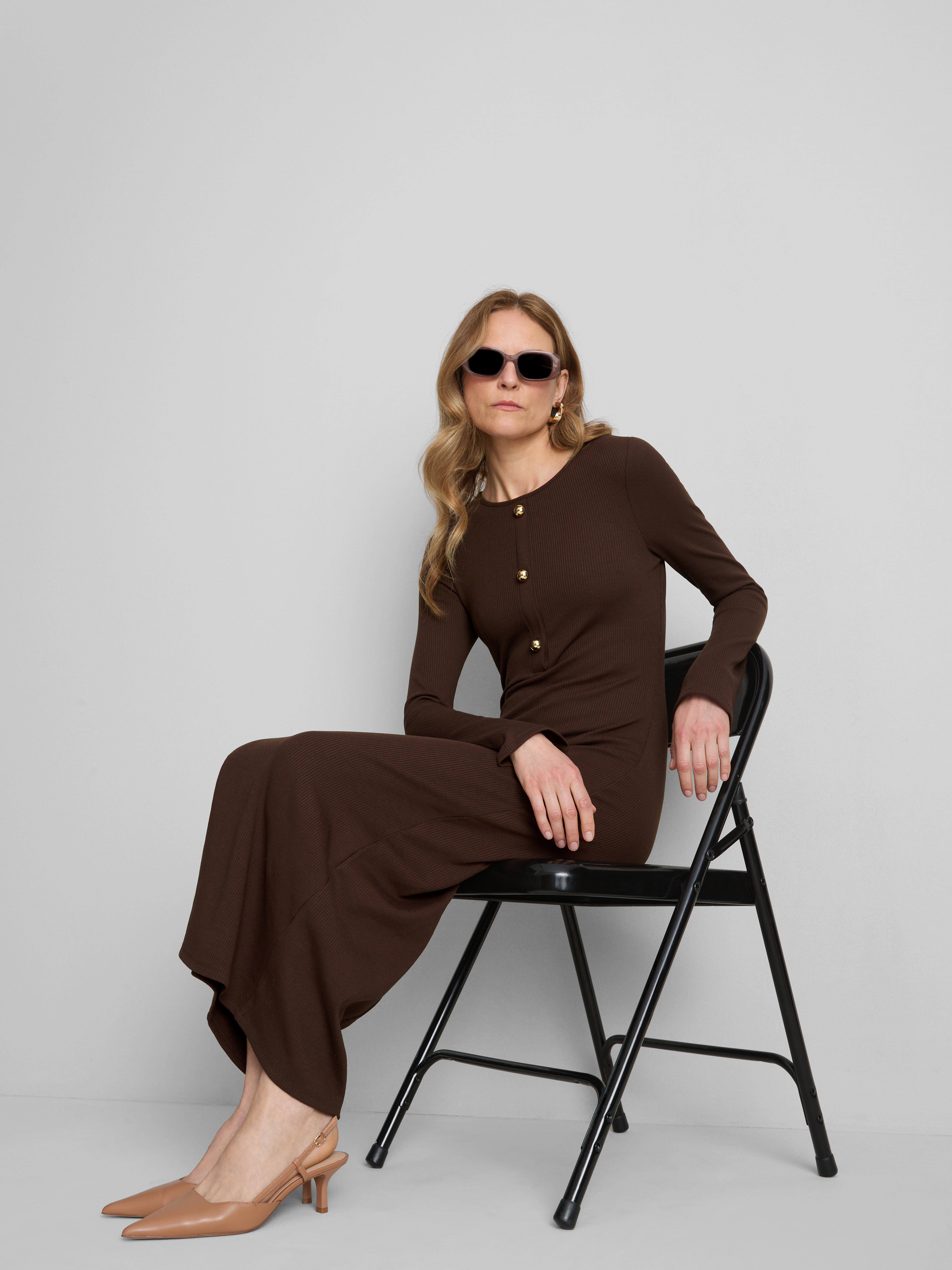 Ribbed Button-Detail Midi Dress