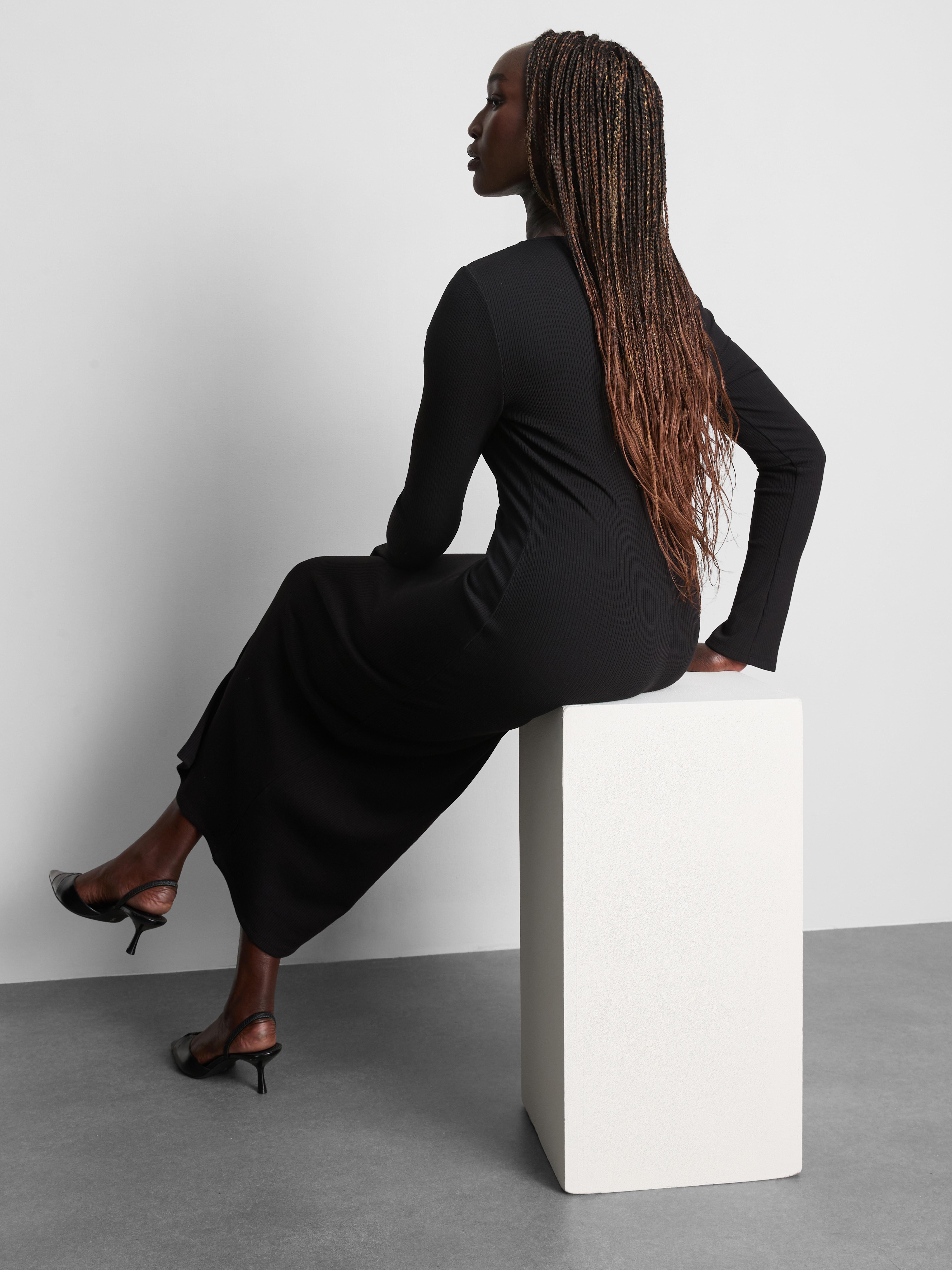 Ribbed Button-Detail Midi Dress