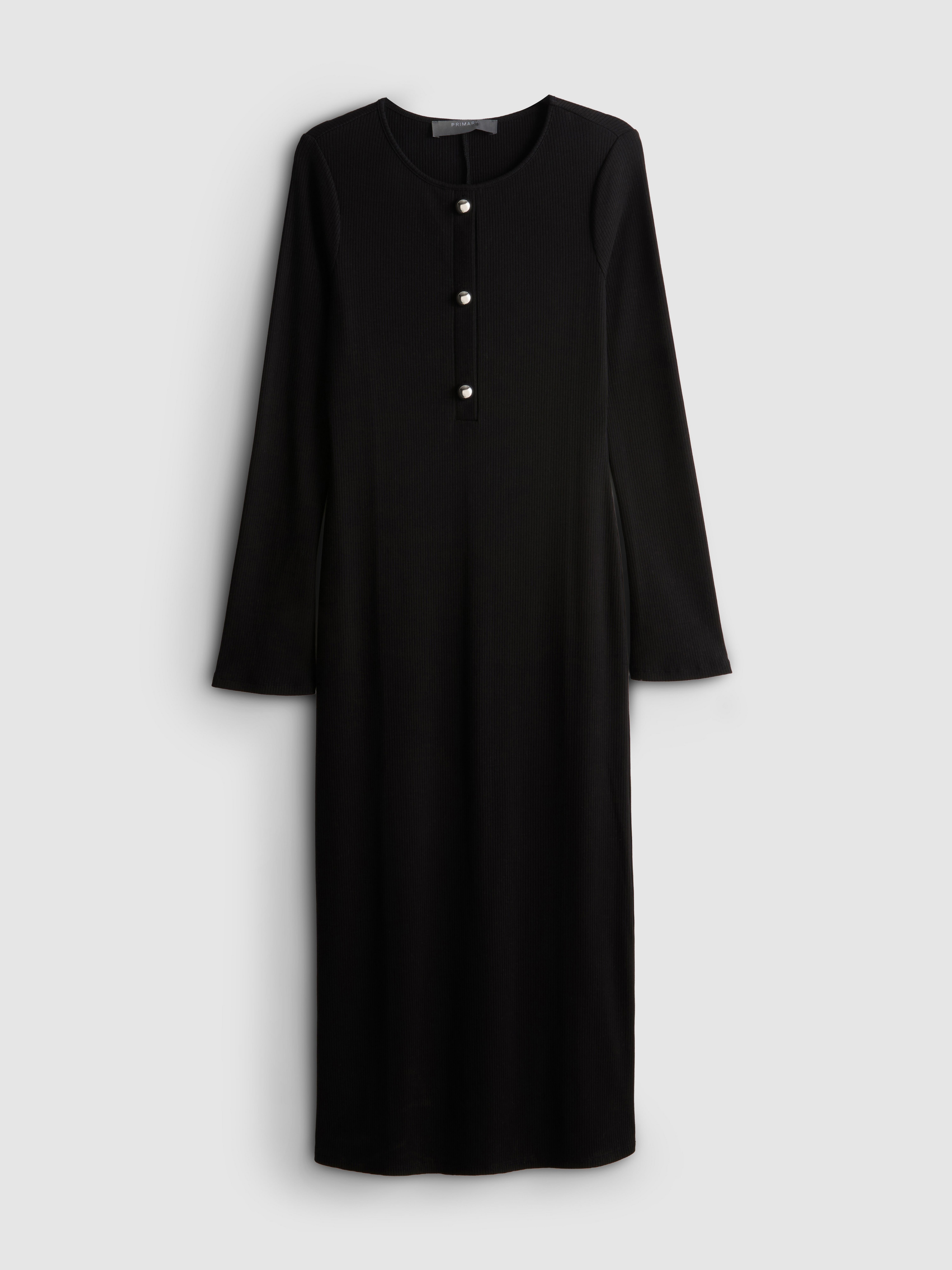 Ribbed Button-Detail Midi Dress