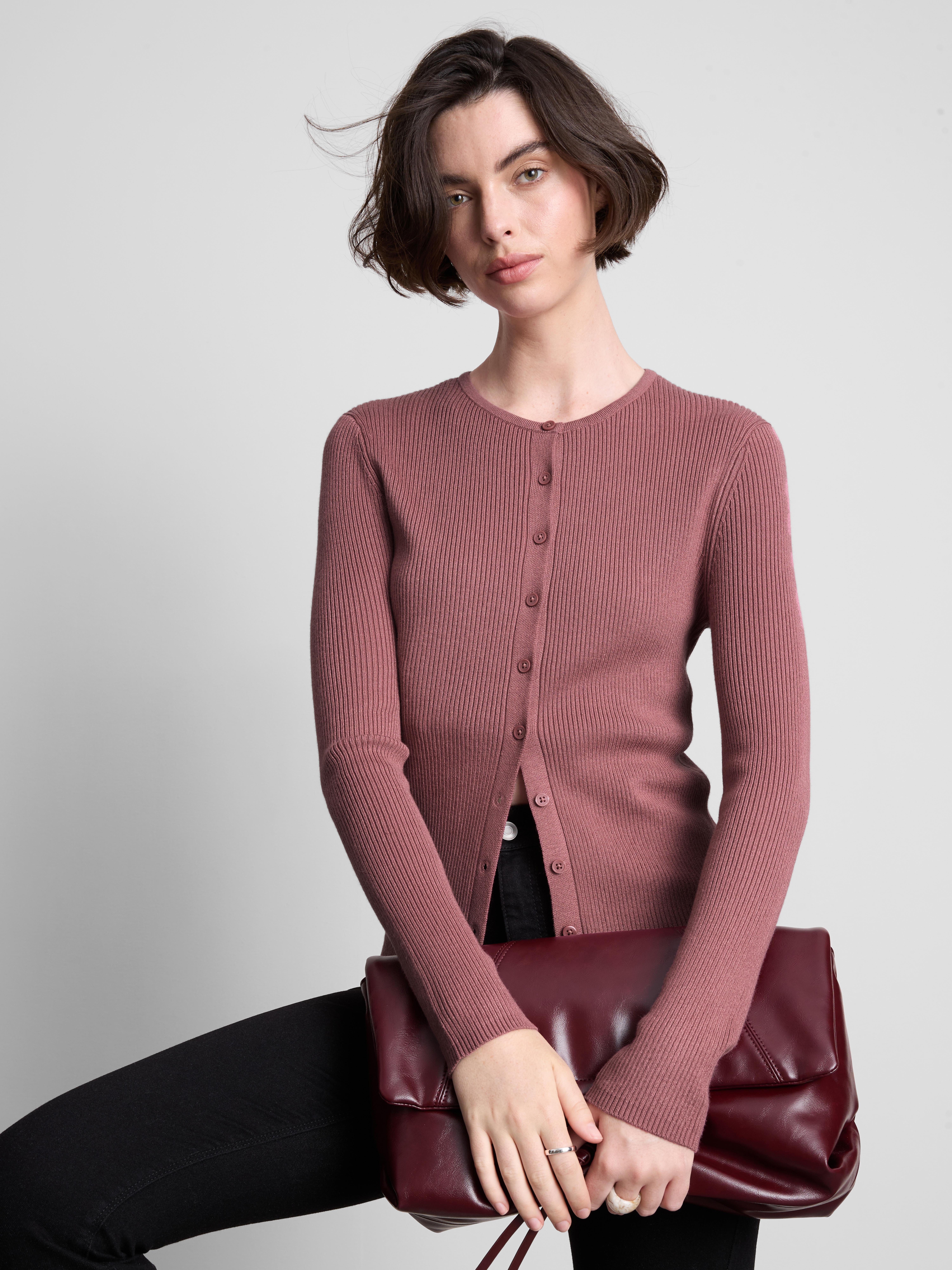 Ribbed Round Neck Cardigan
