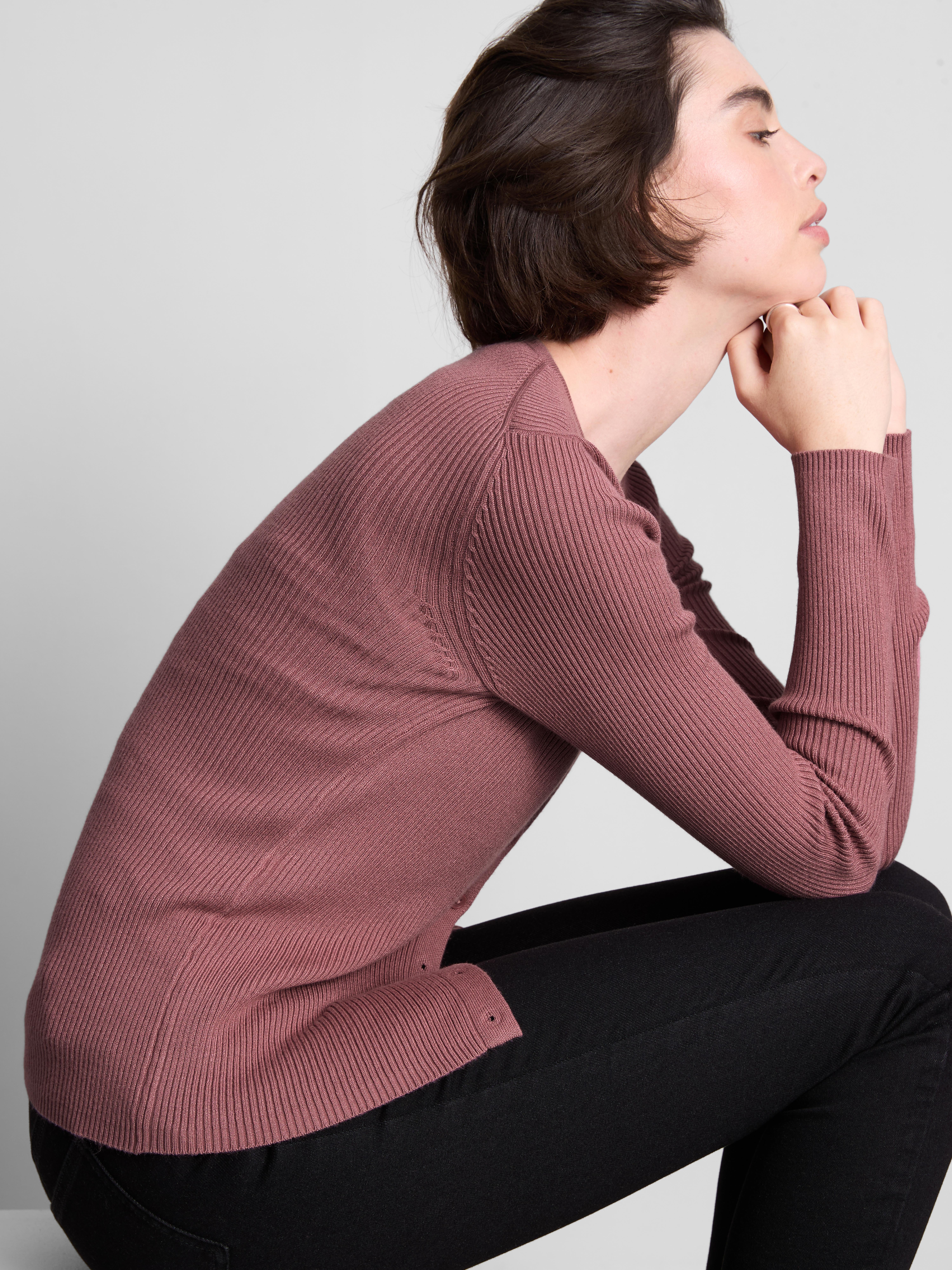 Ribbed Round Neck Cardigan