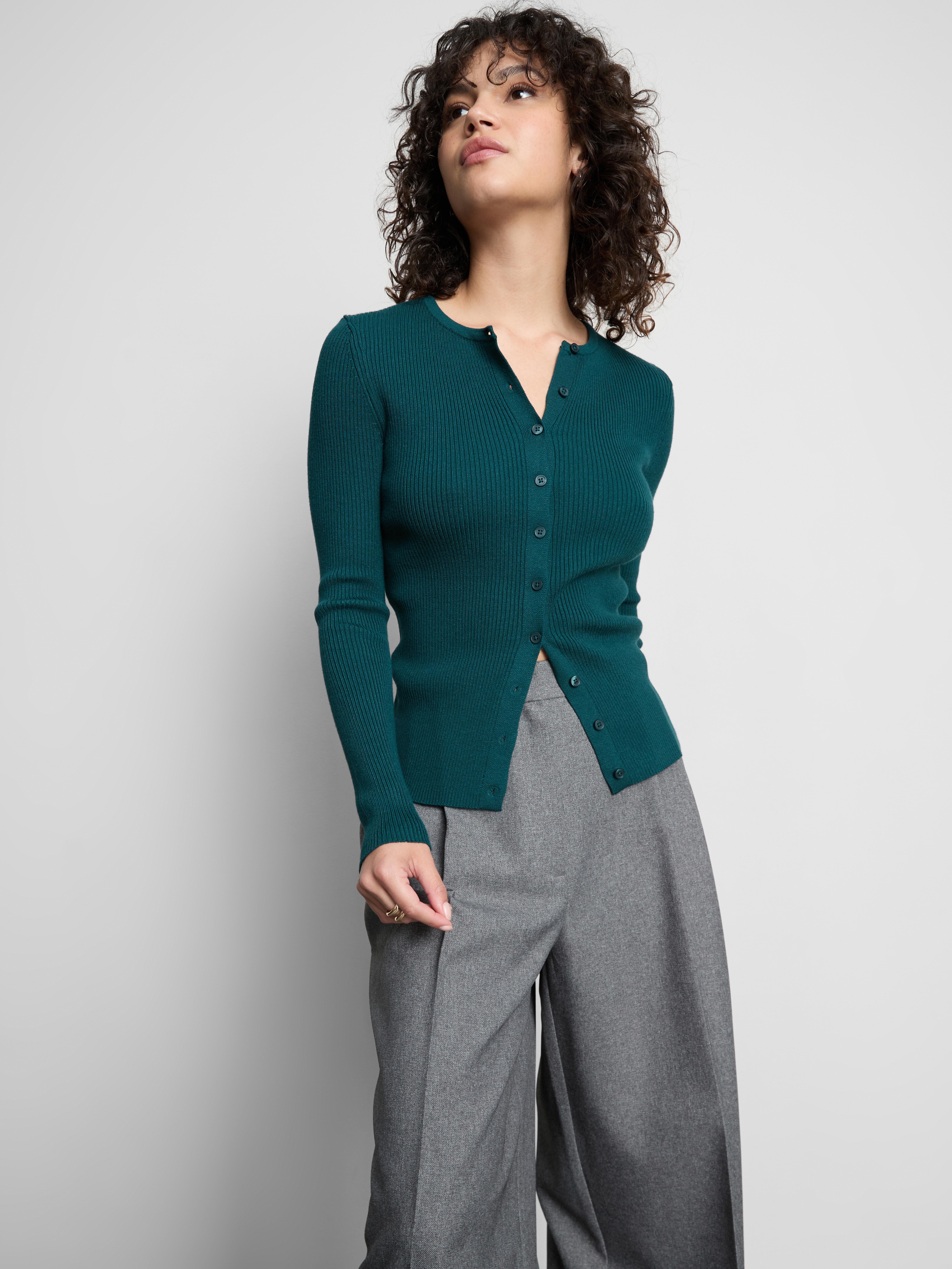 Ribbed Round Neck Cardigan