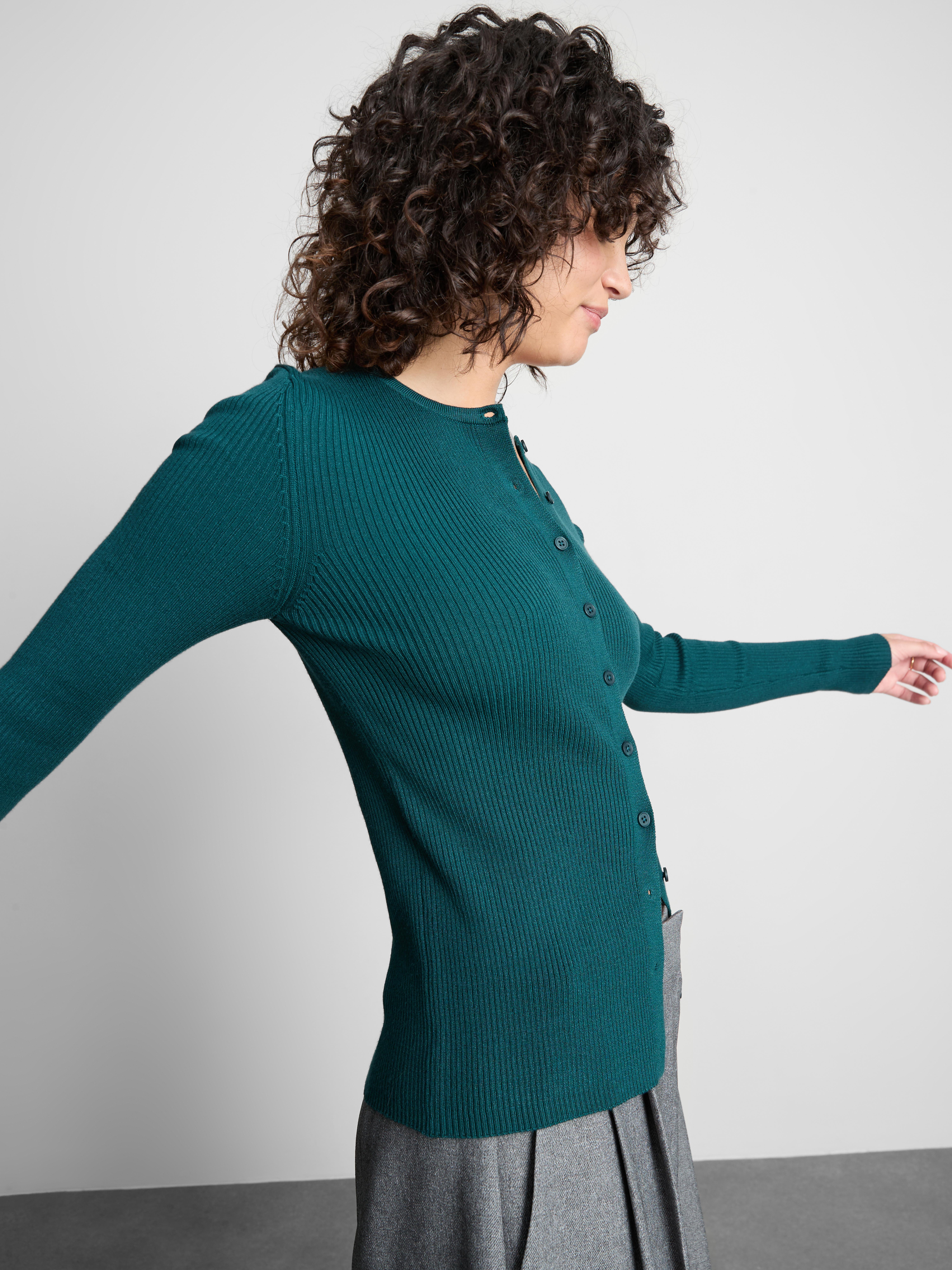 Ribbed Round Neck Cardigan