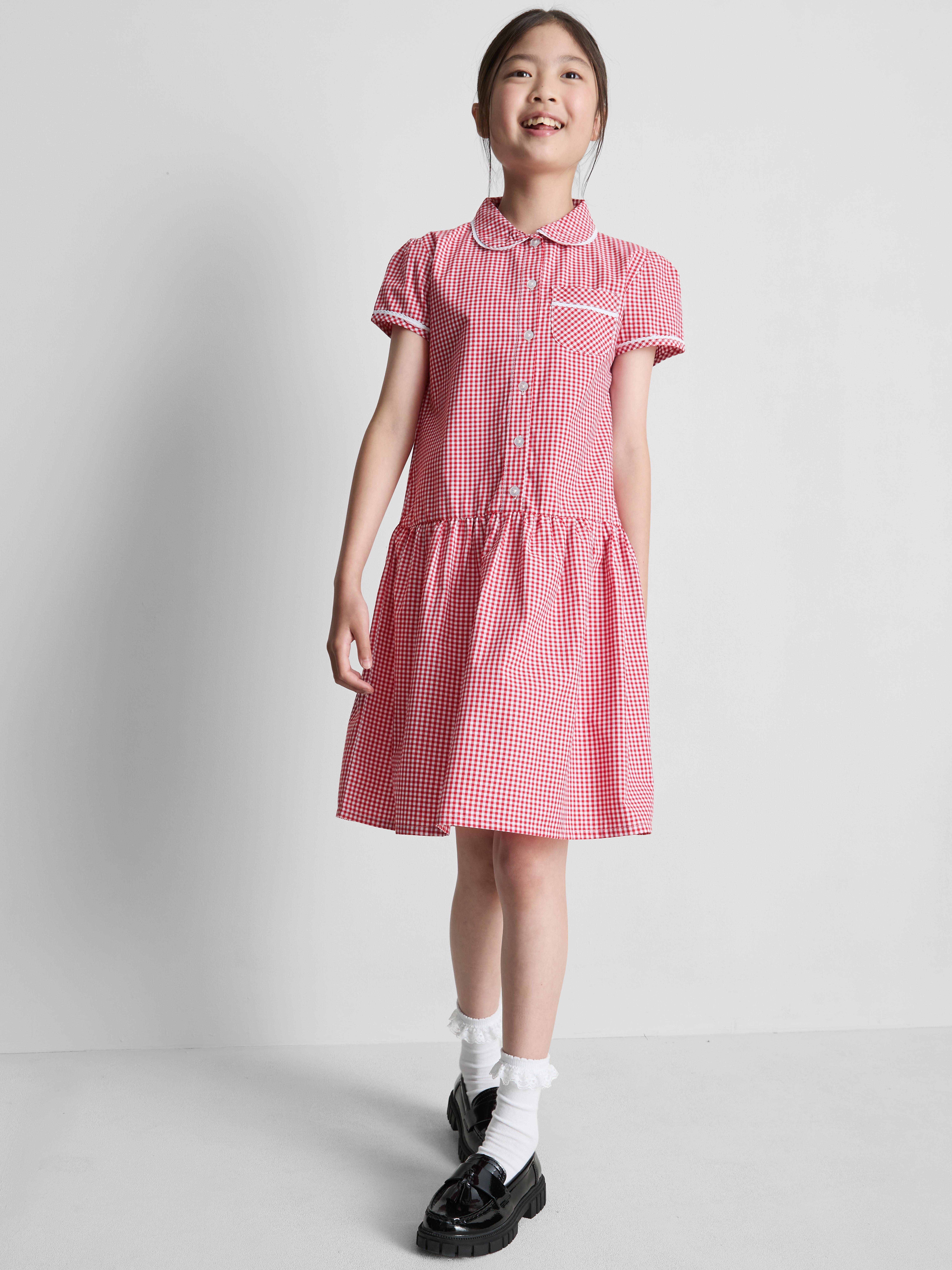 7-15yrs | Cotton Rich Gingham Check School Dress Red