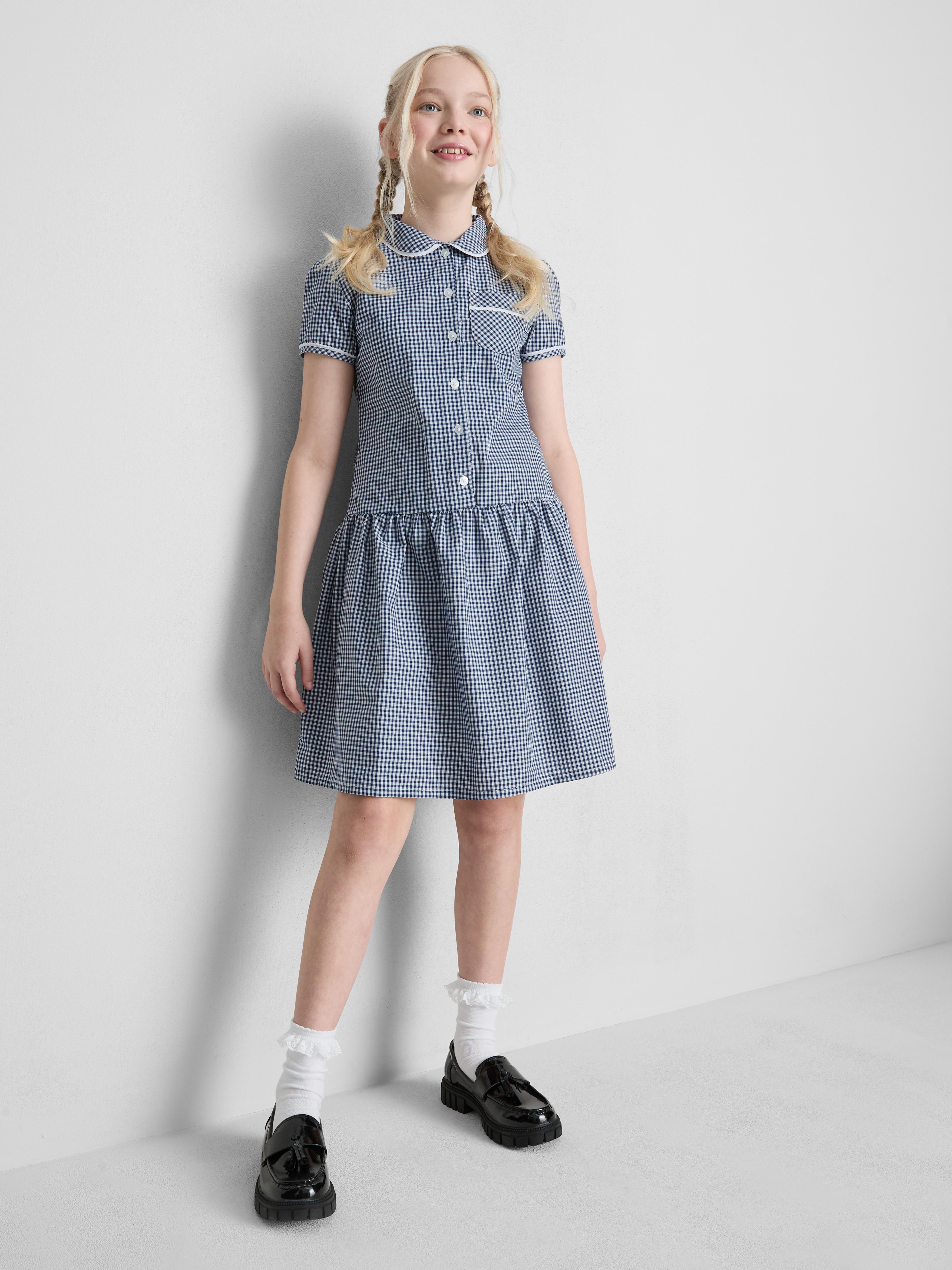 7-15yrs | Cotton Rich Gingham Check School Dress Navy