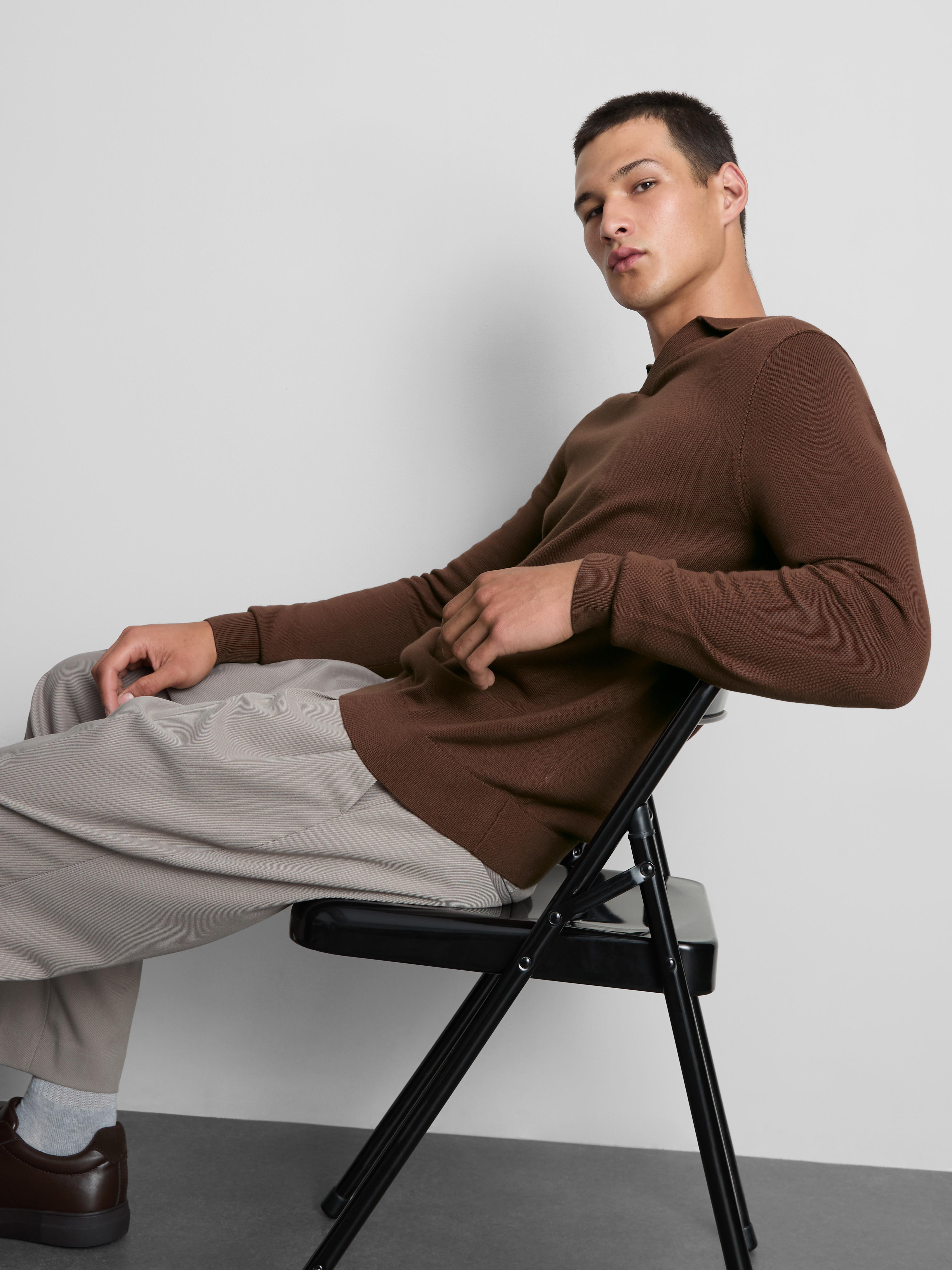 Gebreid poloshirt met lange mouwen