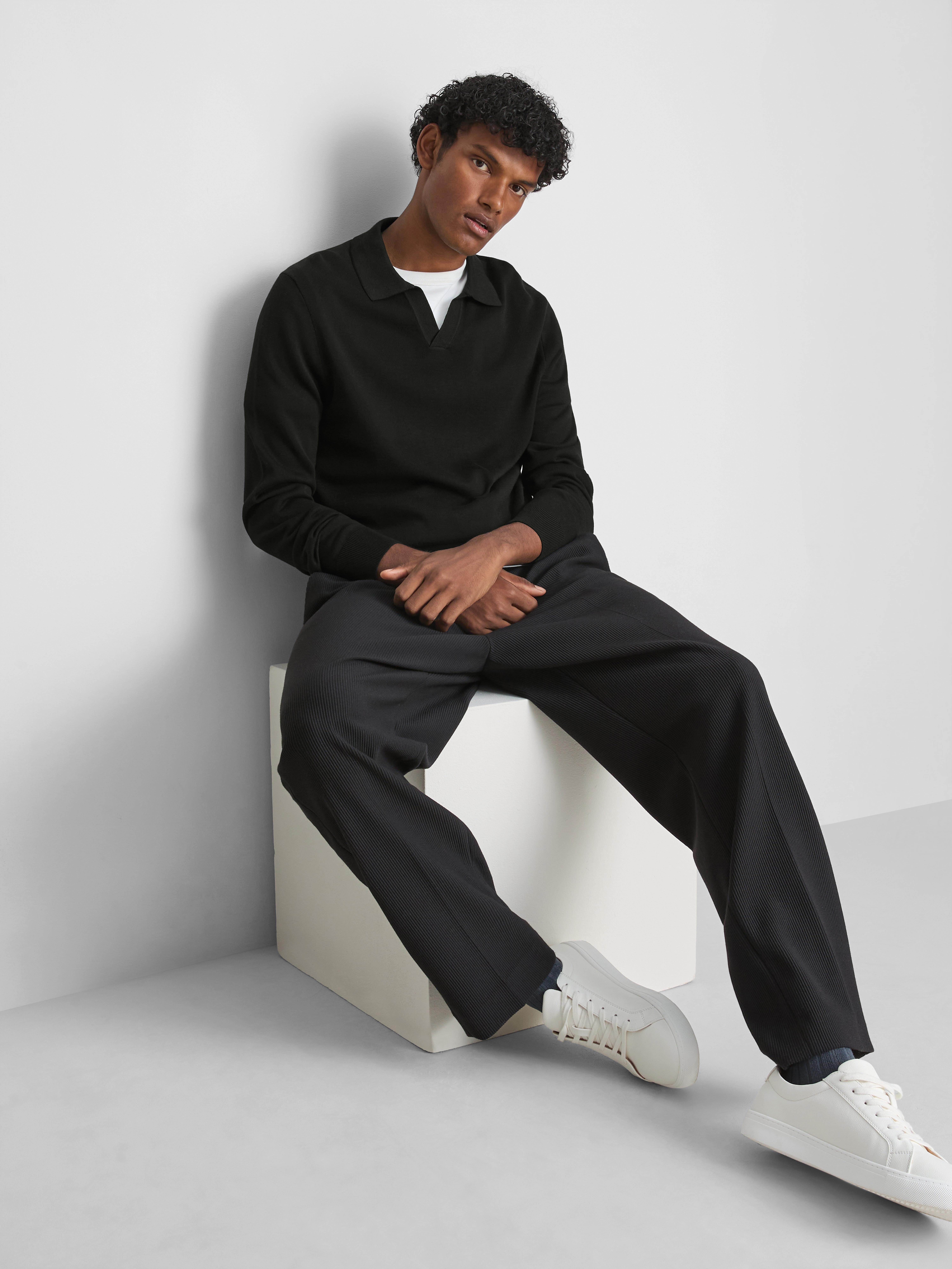 Knitted Long-Sleeve Polo Shirt