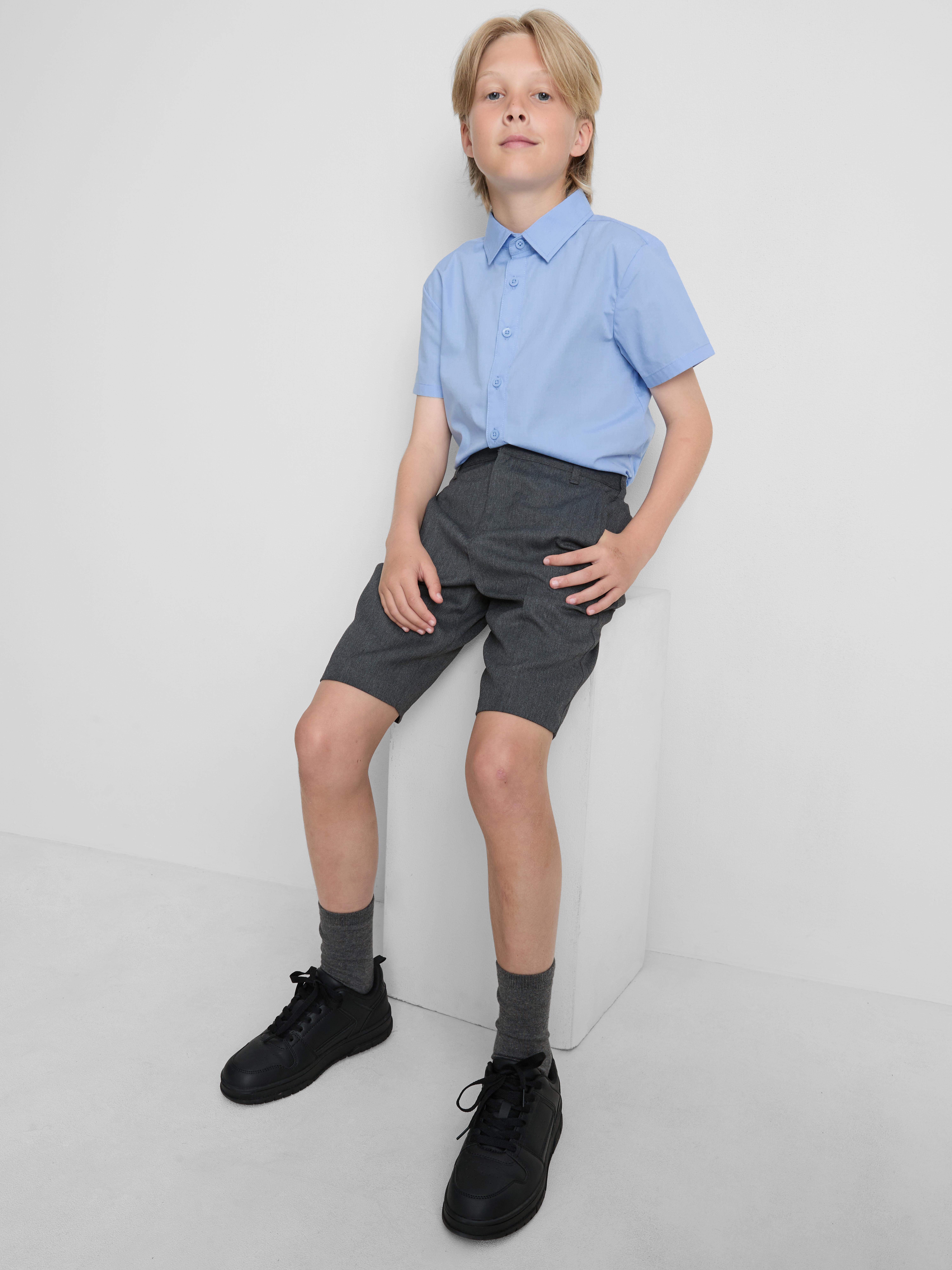 7-15yrs | 2pk Unisex Cotton Blend Short Sleeve School Shirts Blue