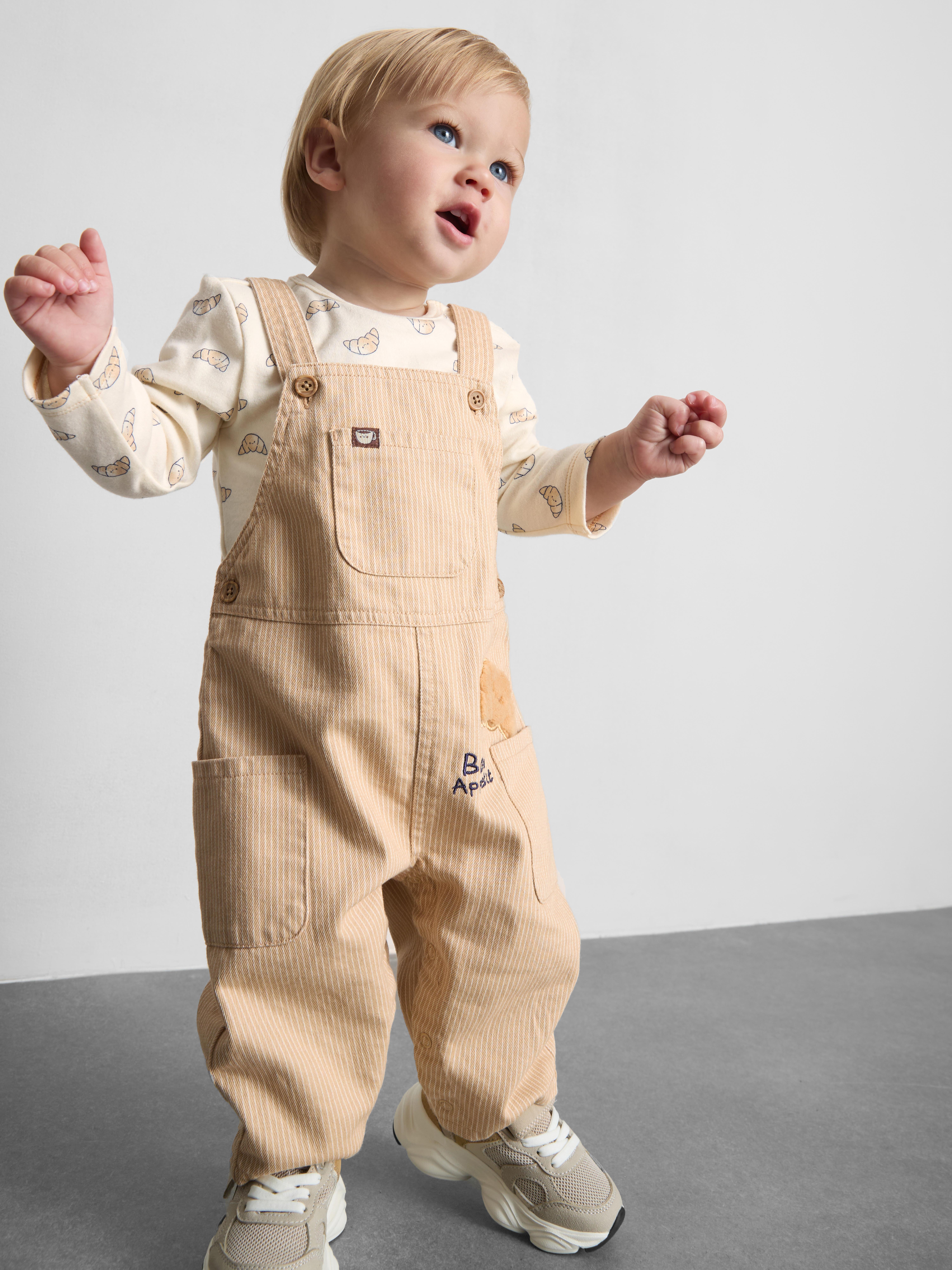 Baby Boys Stone 0-18mths | Croissant Graphic Onesie and Overalls