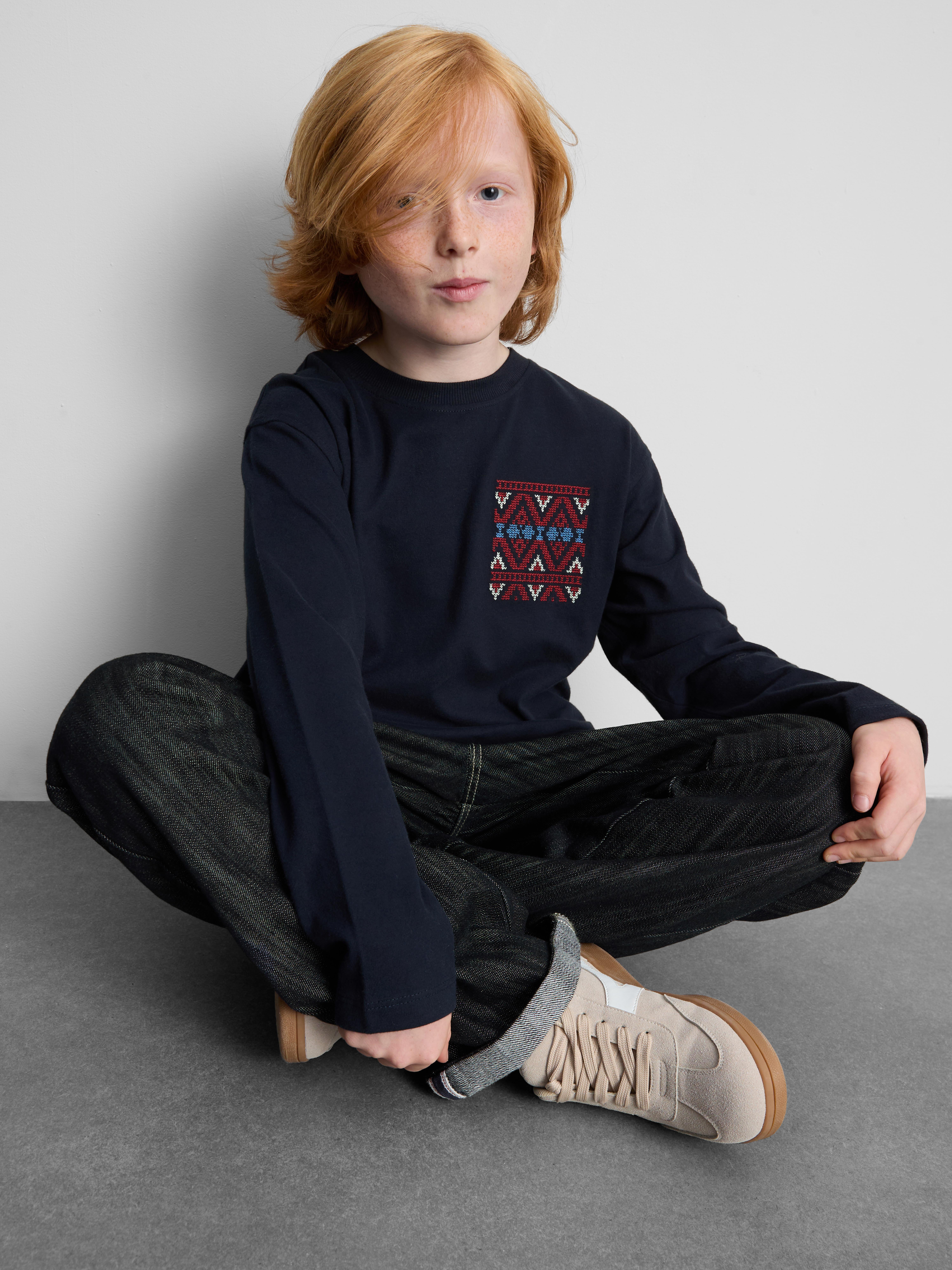 1-12yrs | The Edit Pure Cotton Embroidered Long-Sleeve T-Shirt