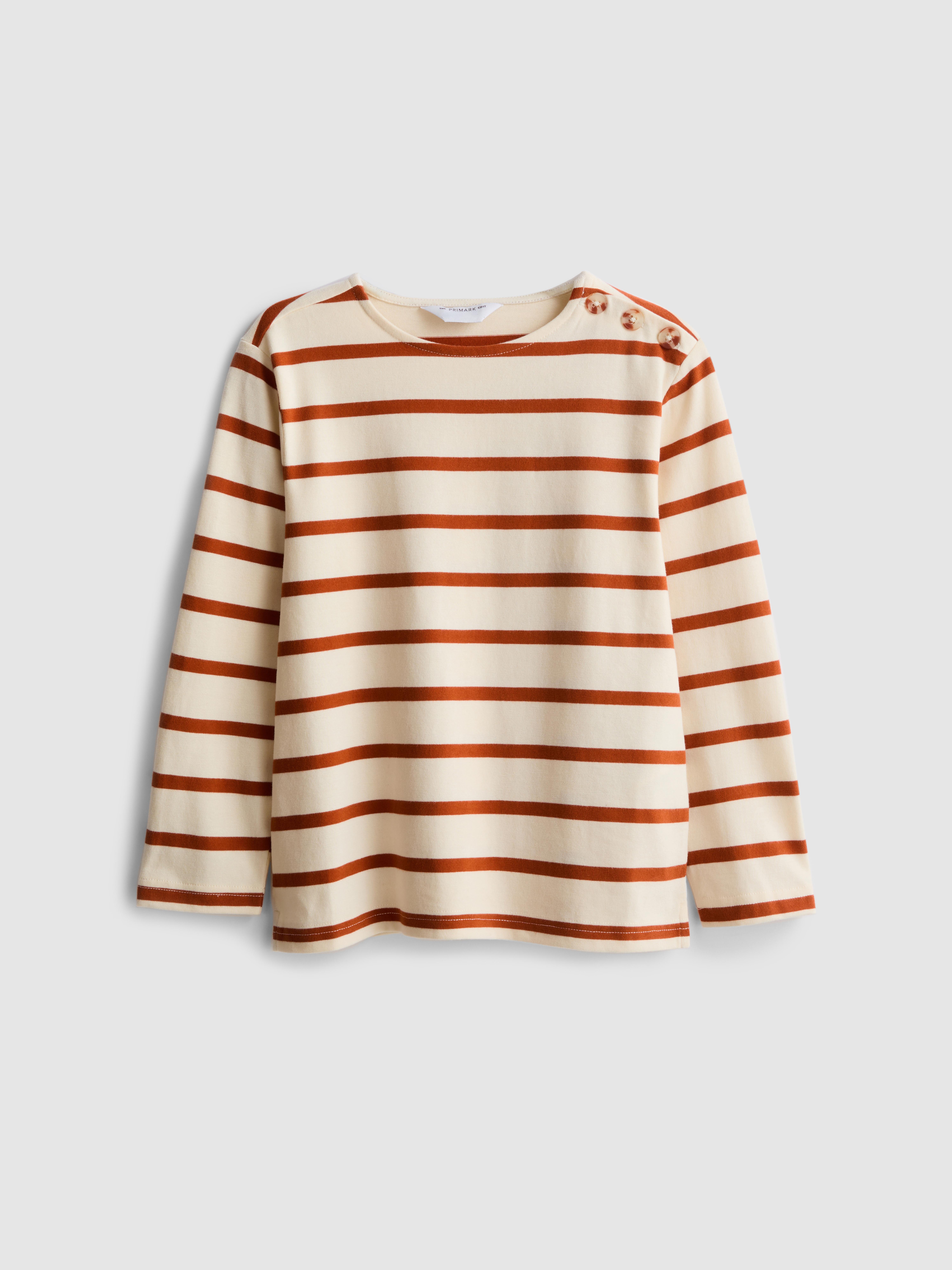 1-12yrs | The Edit Pure Cotton Stripe Long-Sleeve T-Shirt Terracotta