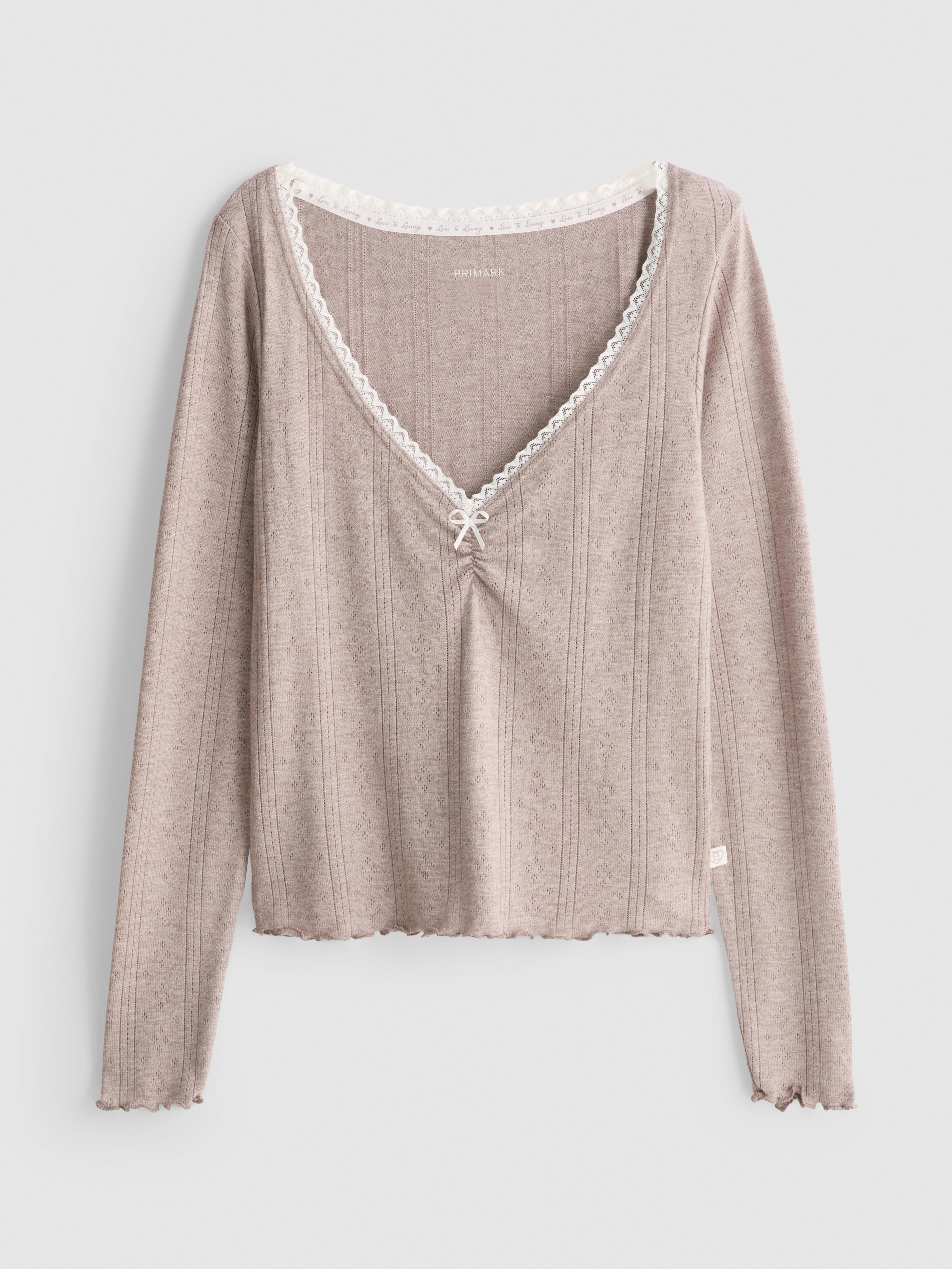 Love To Lounge Lace Detail Long Sleeve Pajama Top