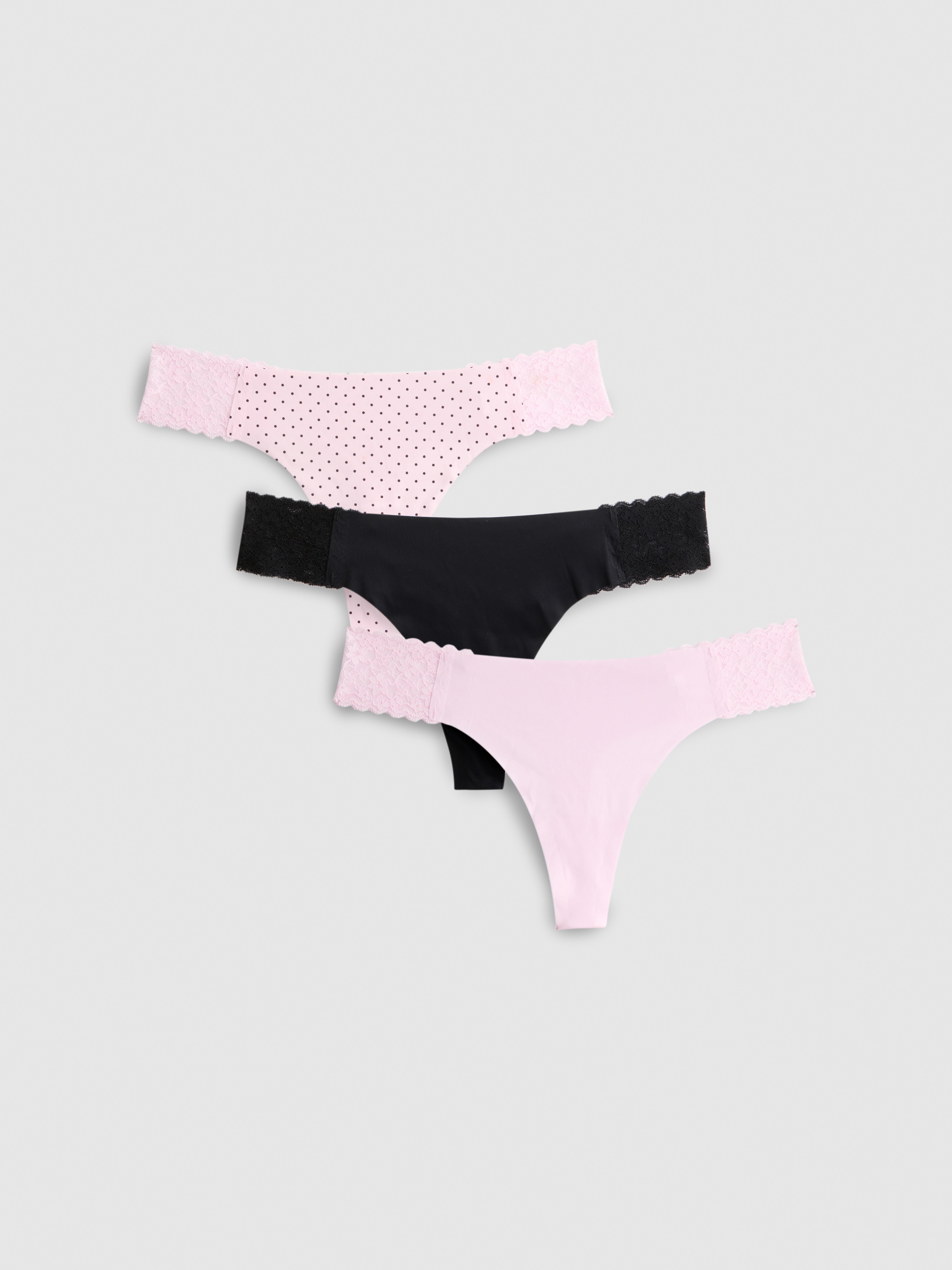 3pk Microfibre Lace Insert Bandeau Thongs