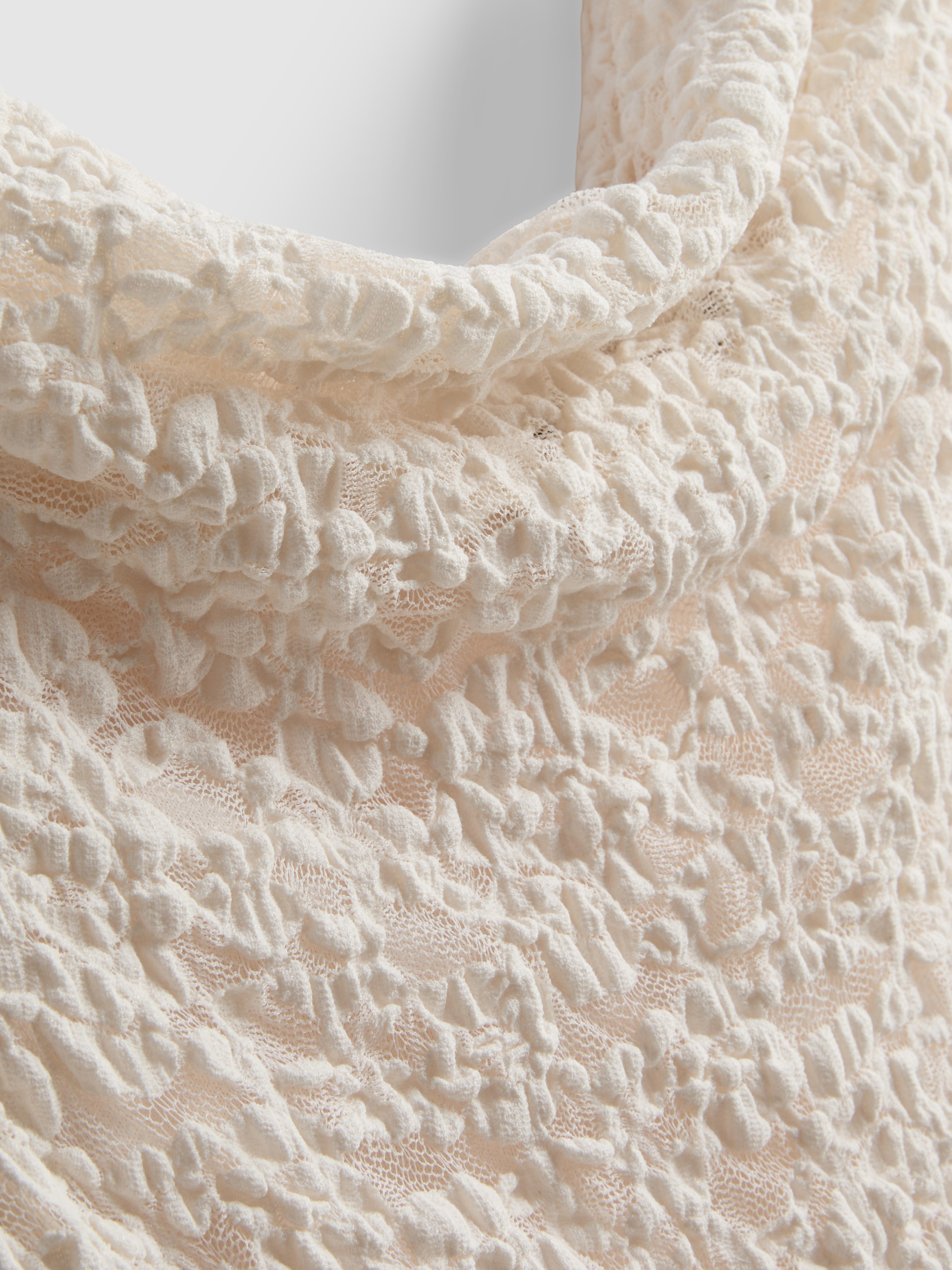 Cowl-Neck Lace Ruffle Mini Dress