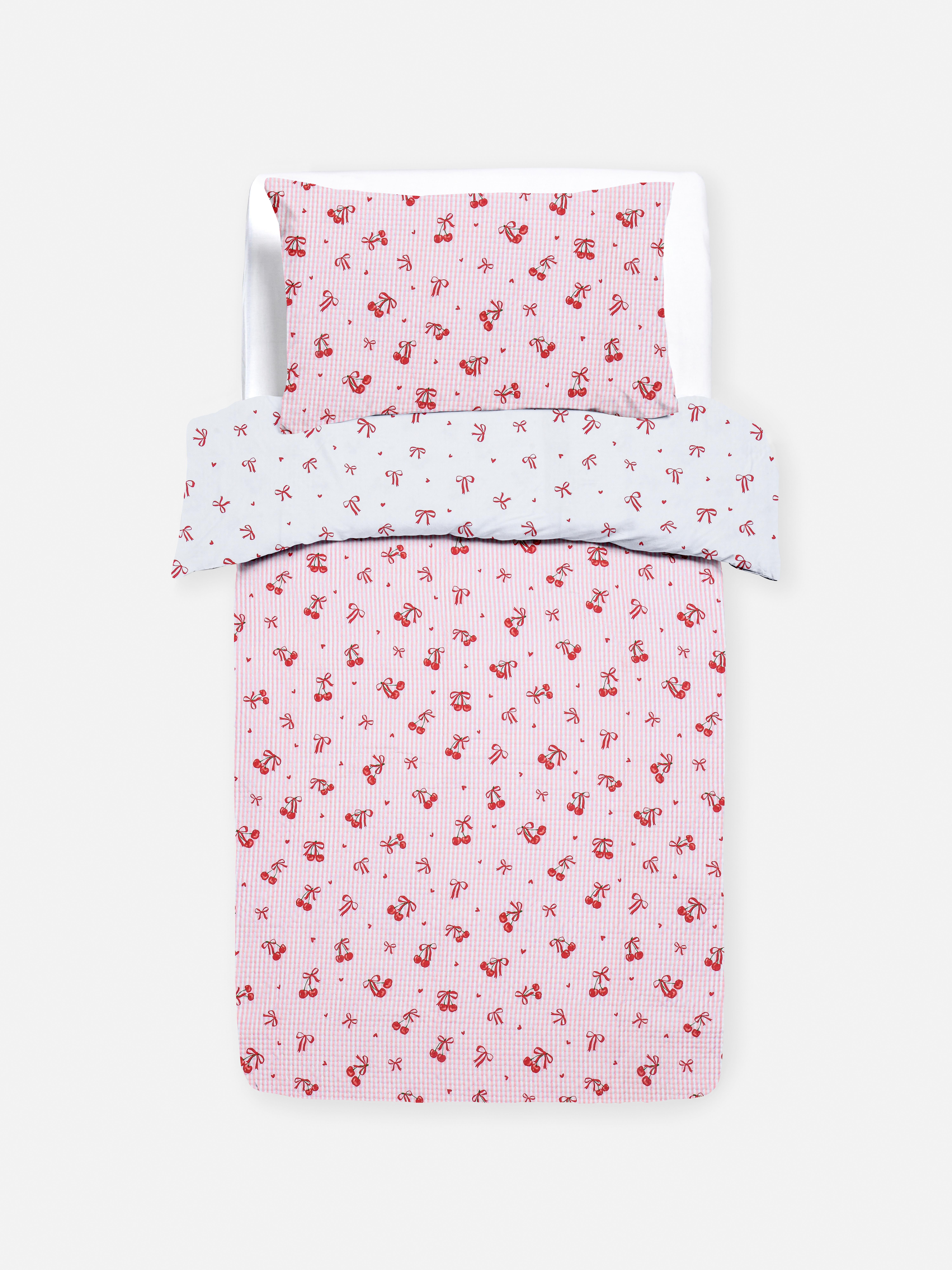Bettwäsche mit Ultraschallsteppung und Kirsch- sowie Schleifendesign, Einzelbett