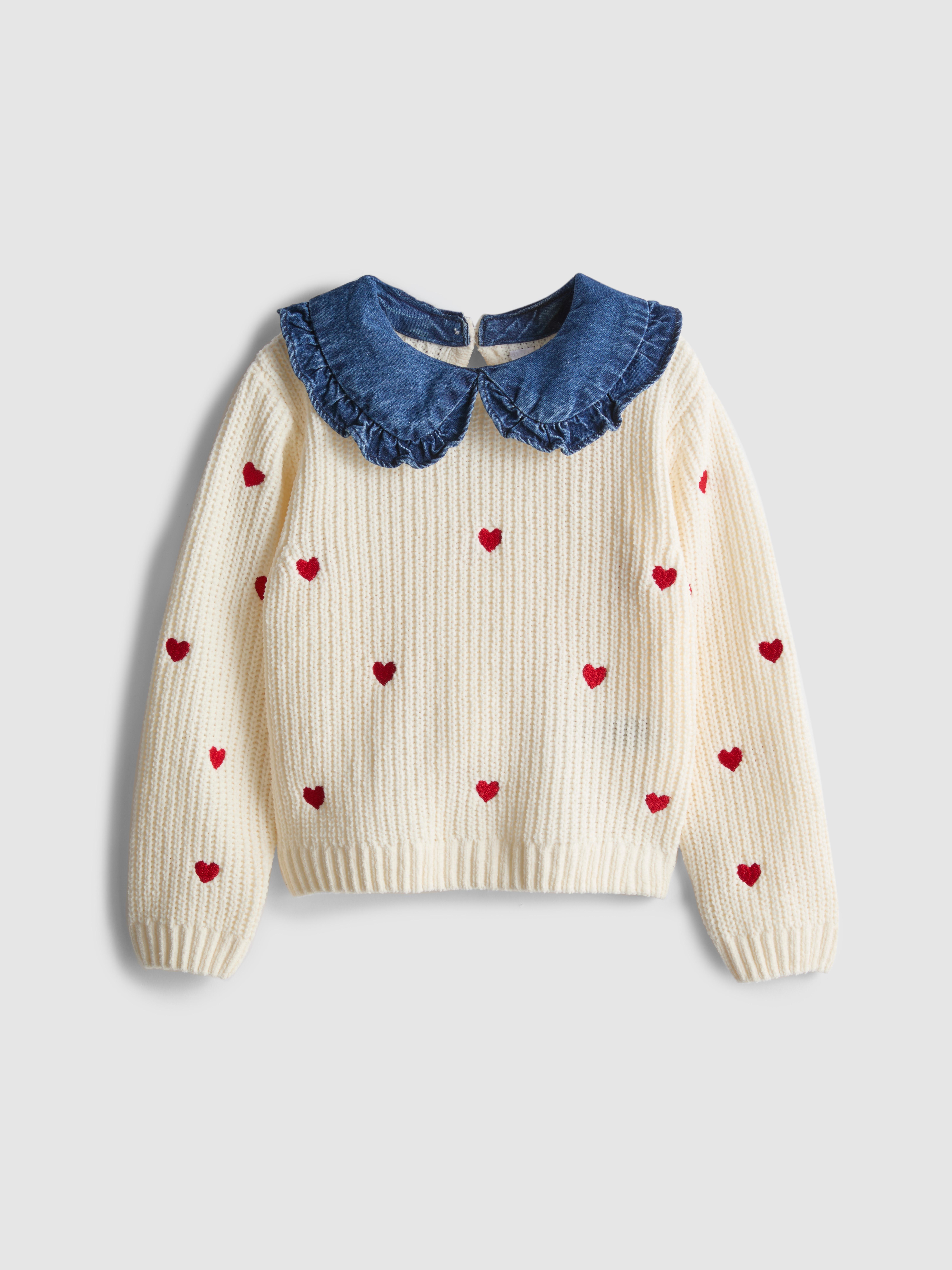 1-9yrs | Heart Embroidered Collared Sweater