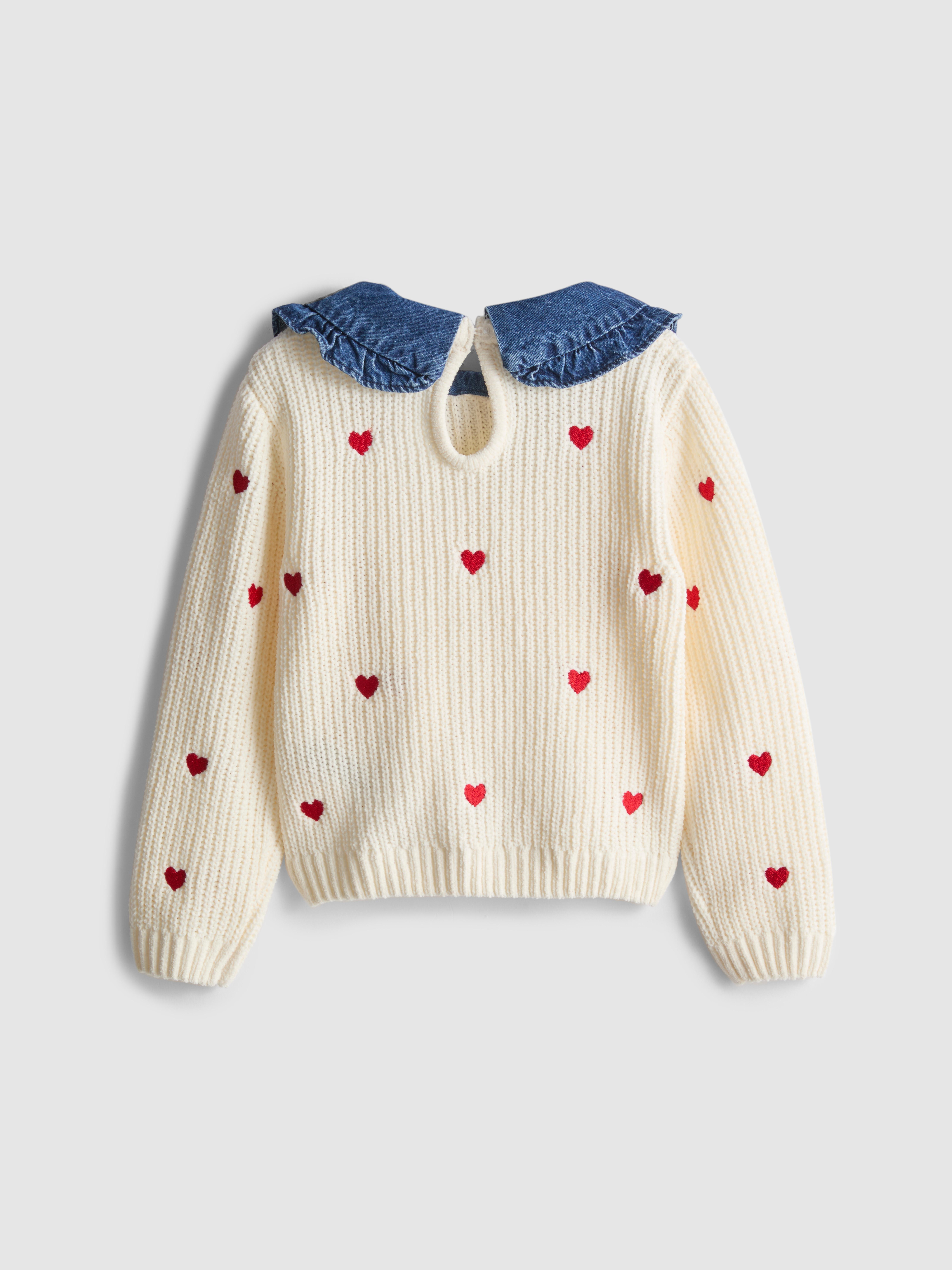 1-9yrs | Heart Embroidered Collared Sweater