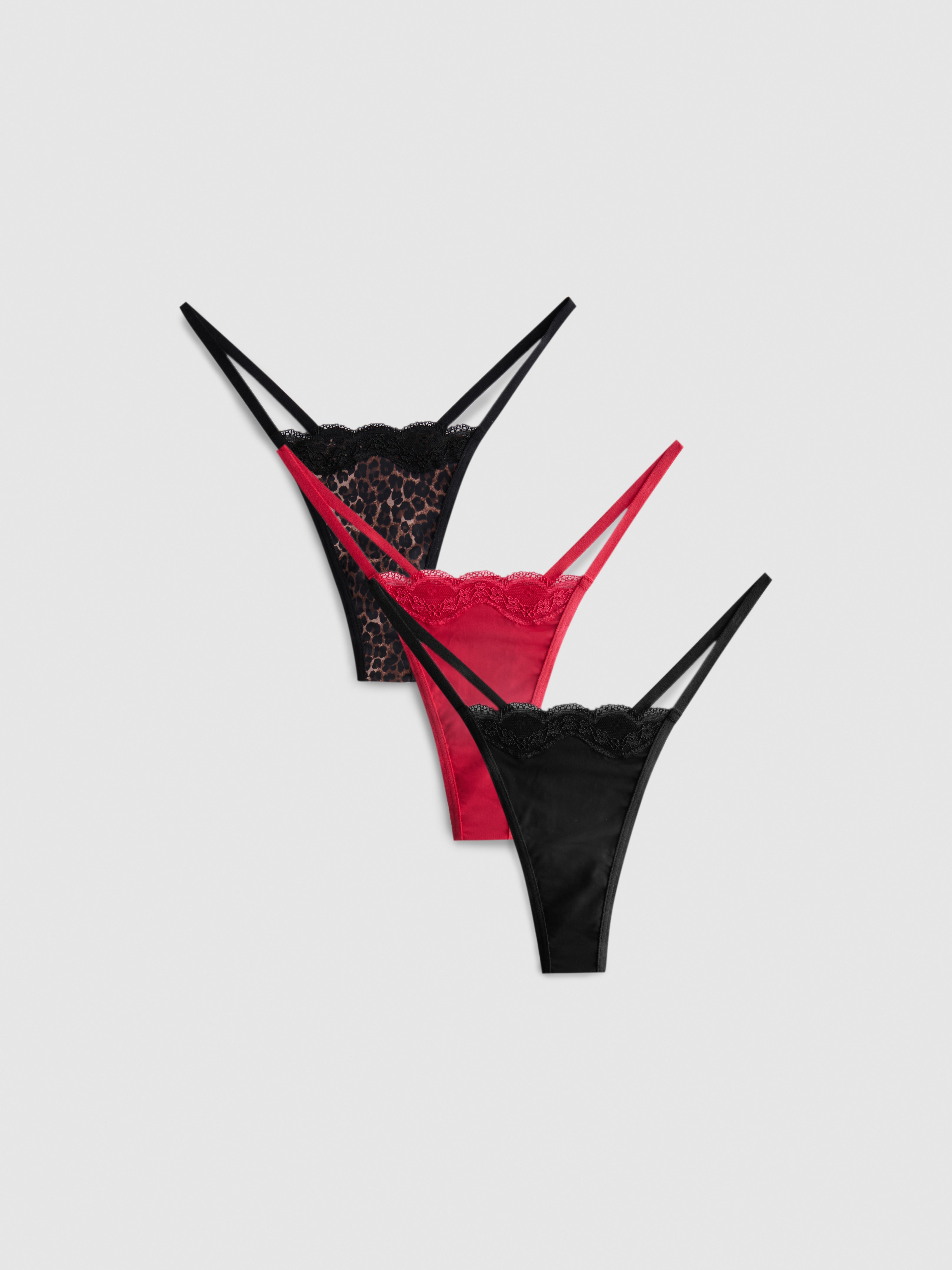 3pk Microfibre Lace Trim Thongs