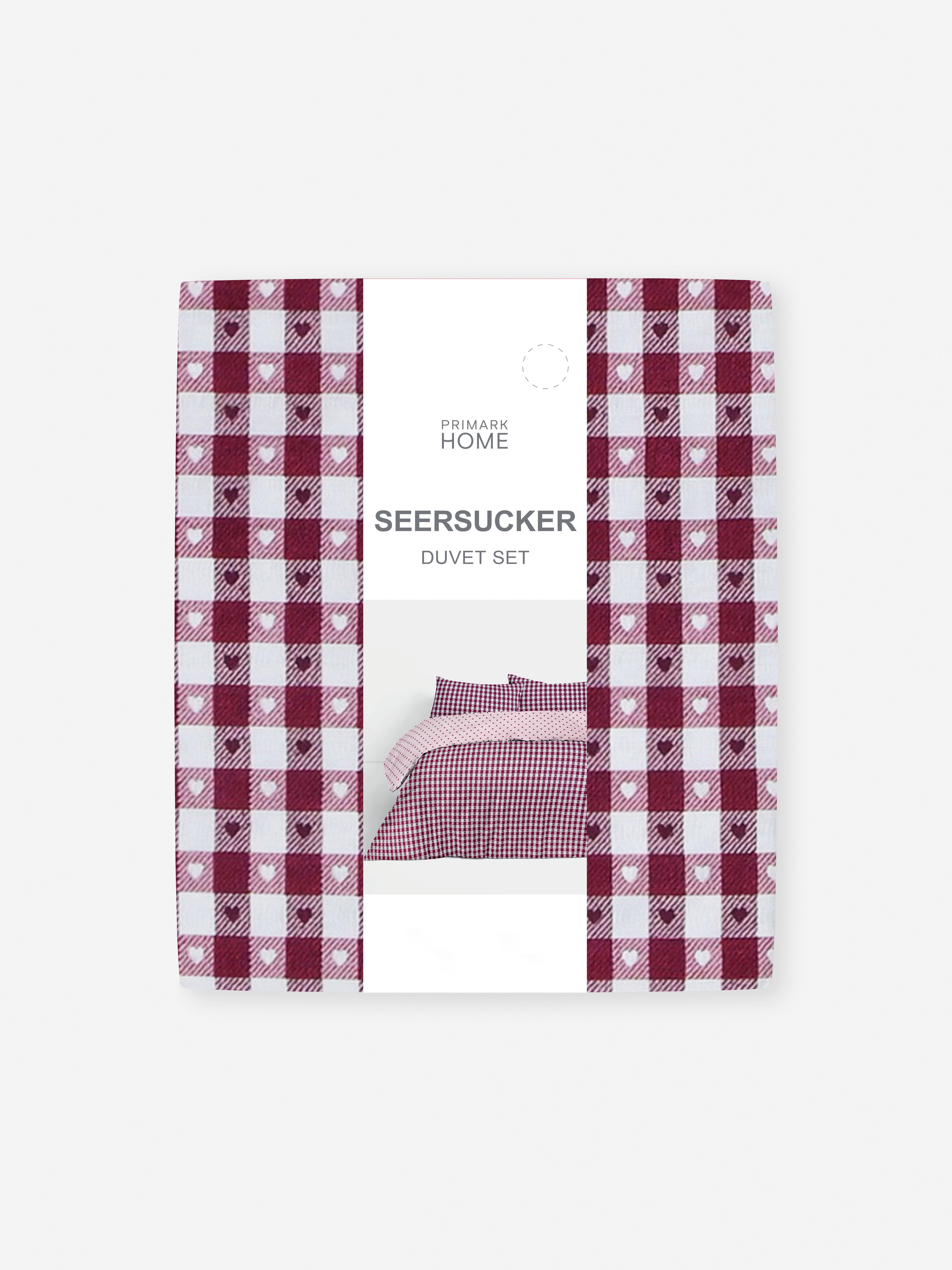 Conj. capa edredão padrão guingão seersucker coração