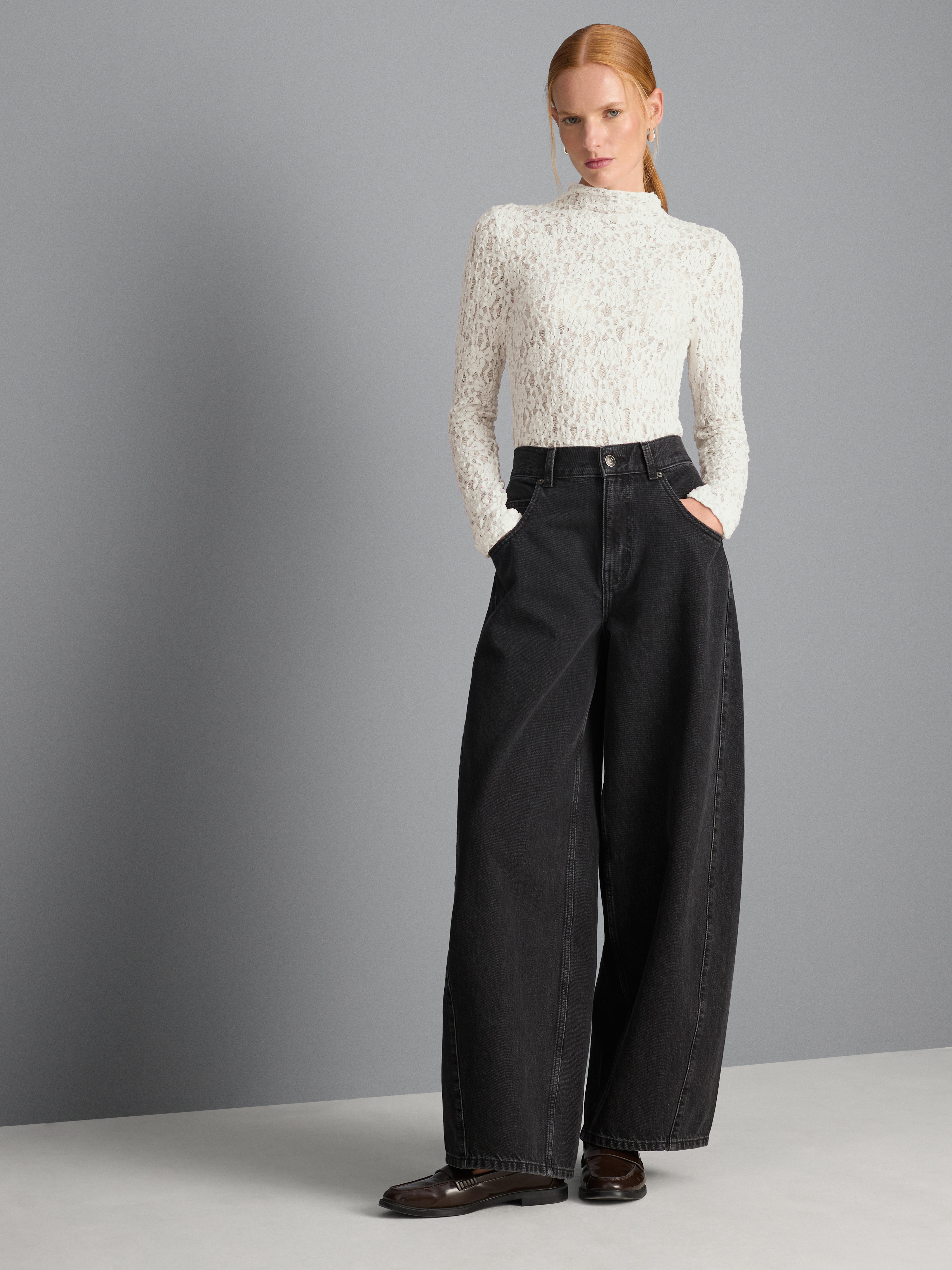 High Neck Lace Long Sleeve Top