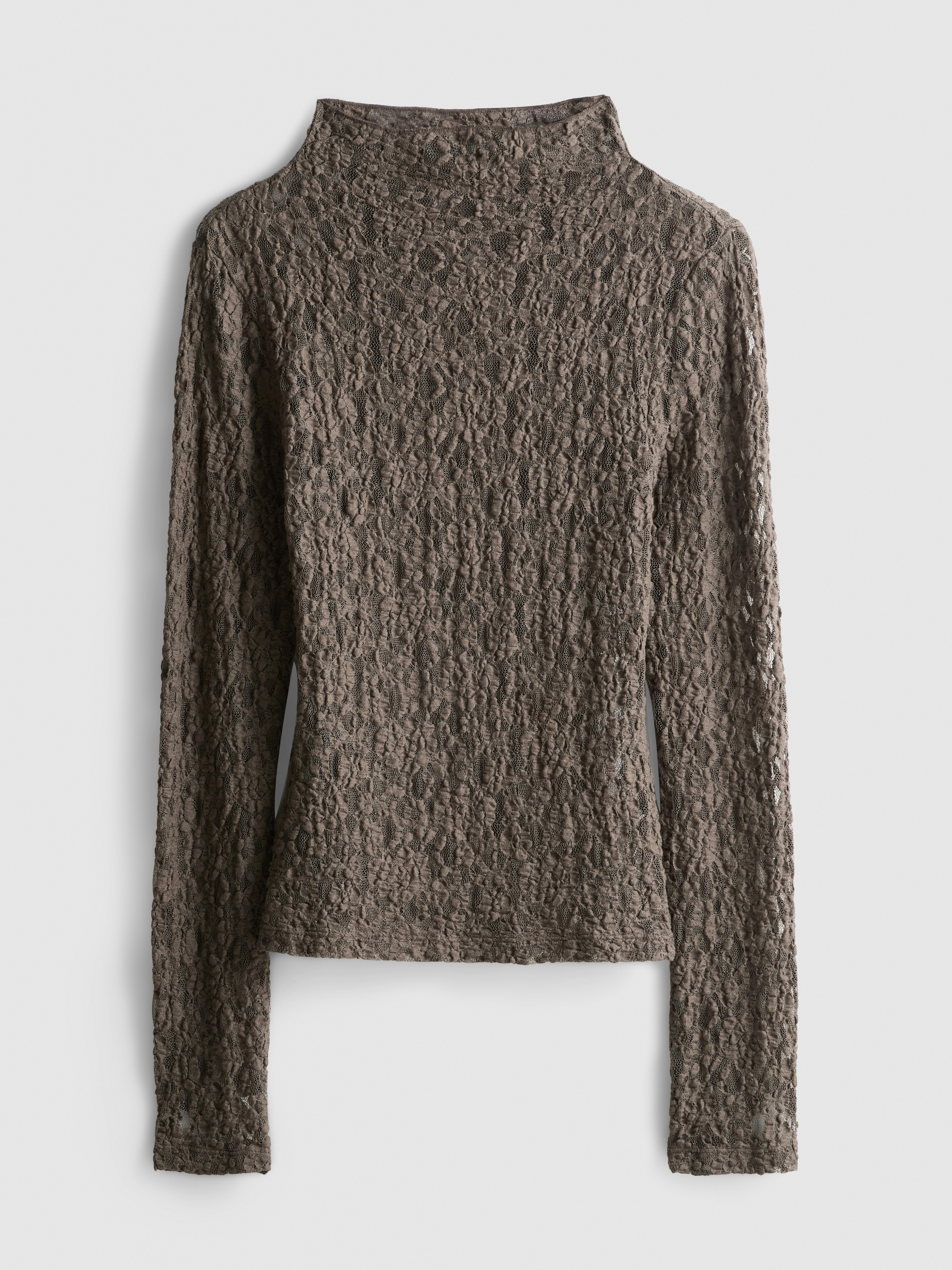 High Neck Lace Long Sleeve Top