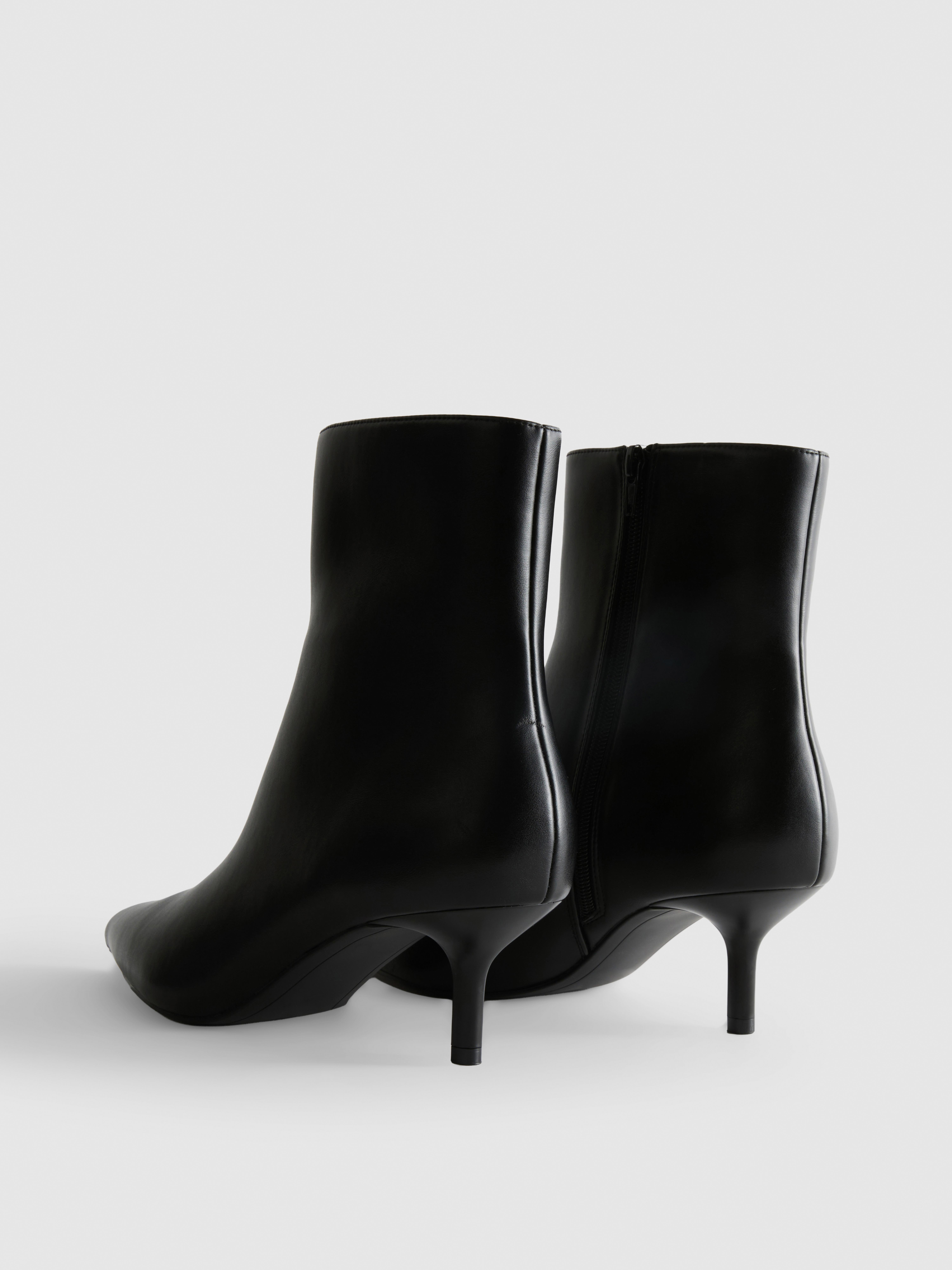 Faux Leather Pointed Kitten Heel Ankle Boot