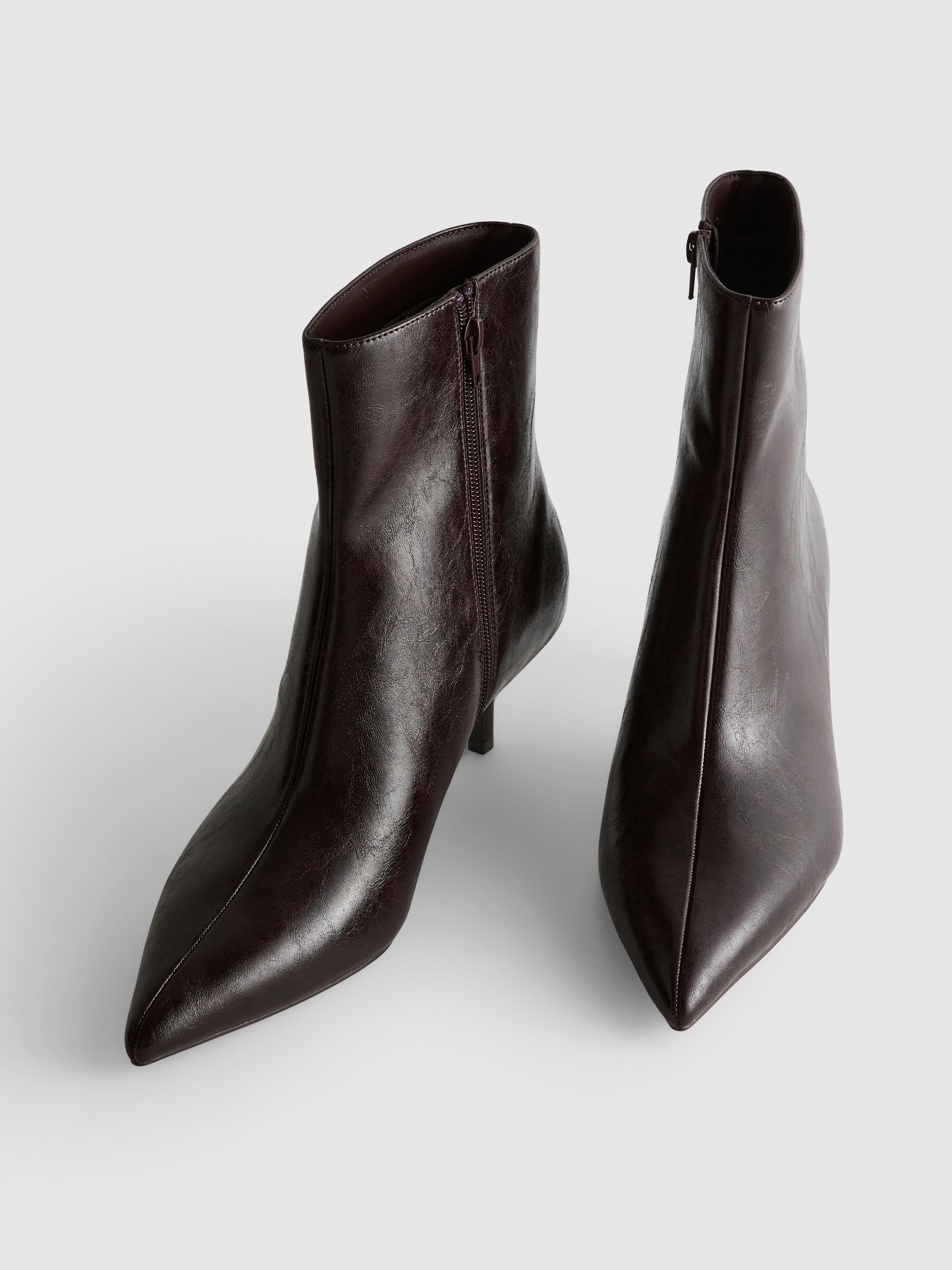 Faux Leather Pointed Kitten Ankle Boot