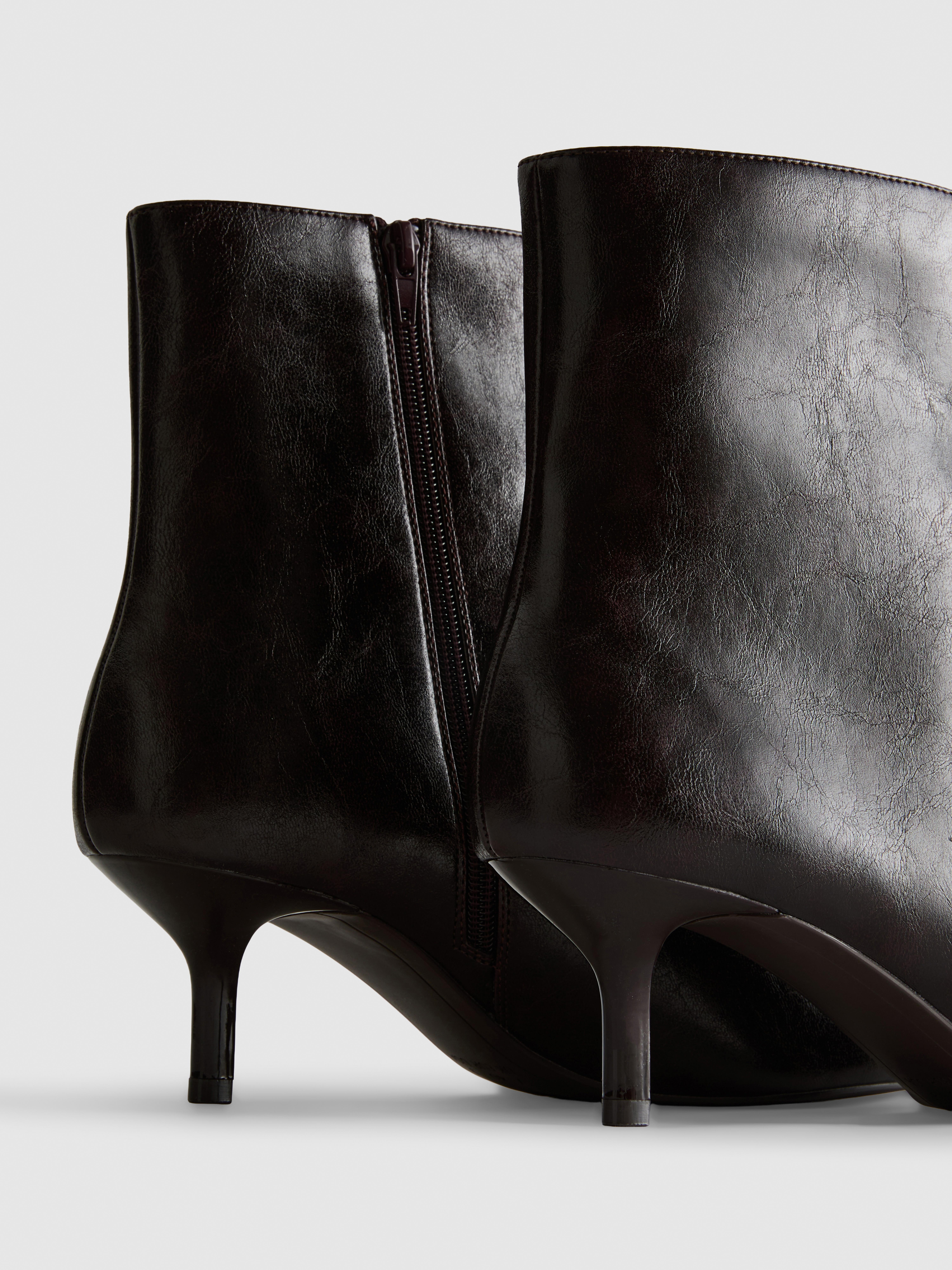 Faux Leather Pointed Kitten Ankle Boot