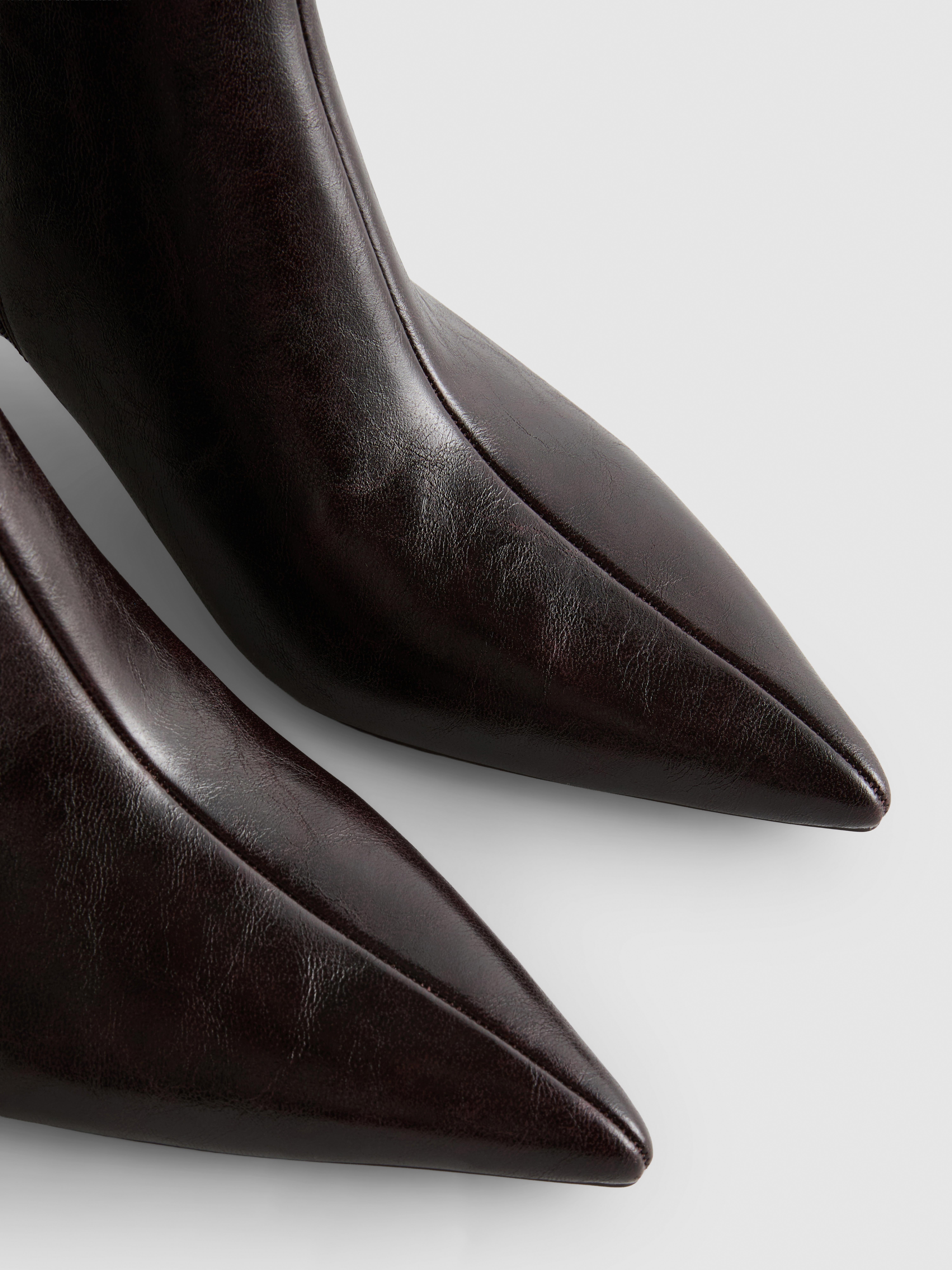 Faux Leather Pointed Kitten Ankle Boot
