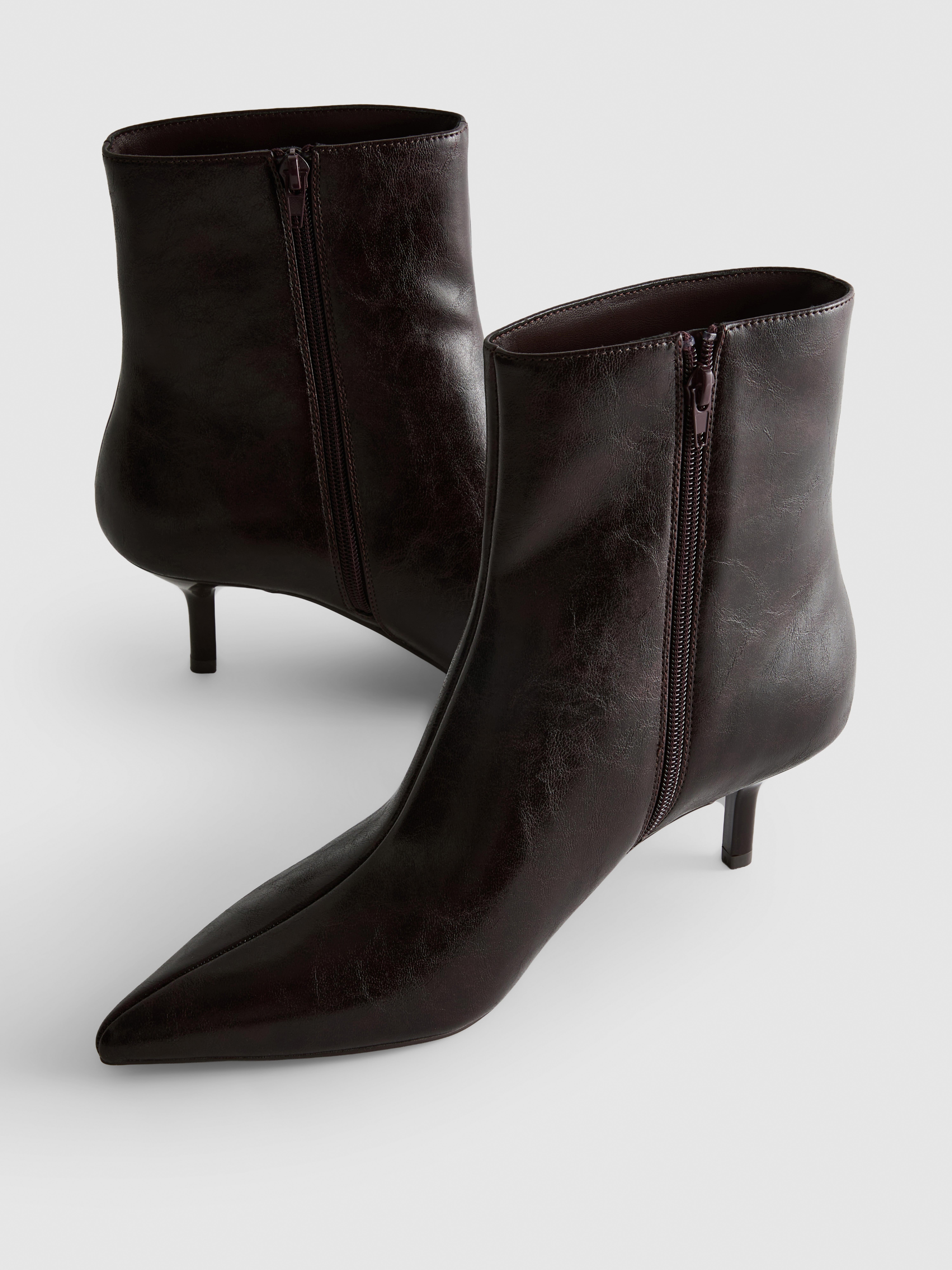 Faux Leather Pointed Kitten Ankle Boot