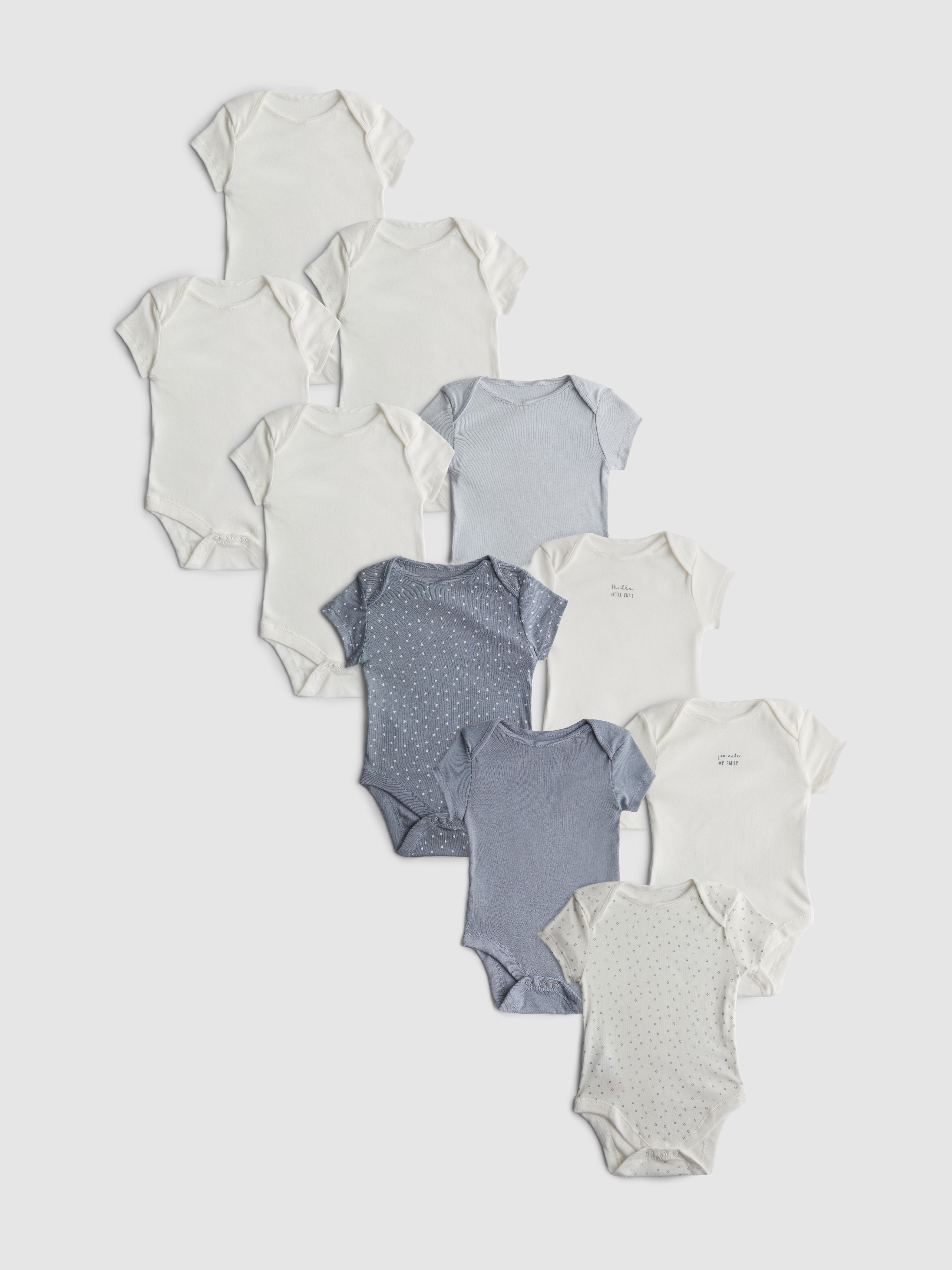 0-24mths | 10pk Pure Cotton Ribbed Short Sleeve Bodysuits