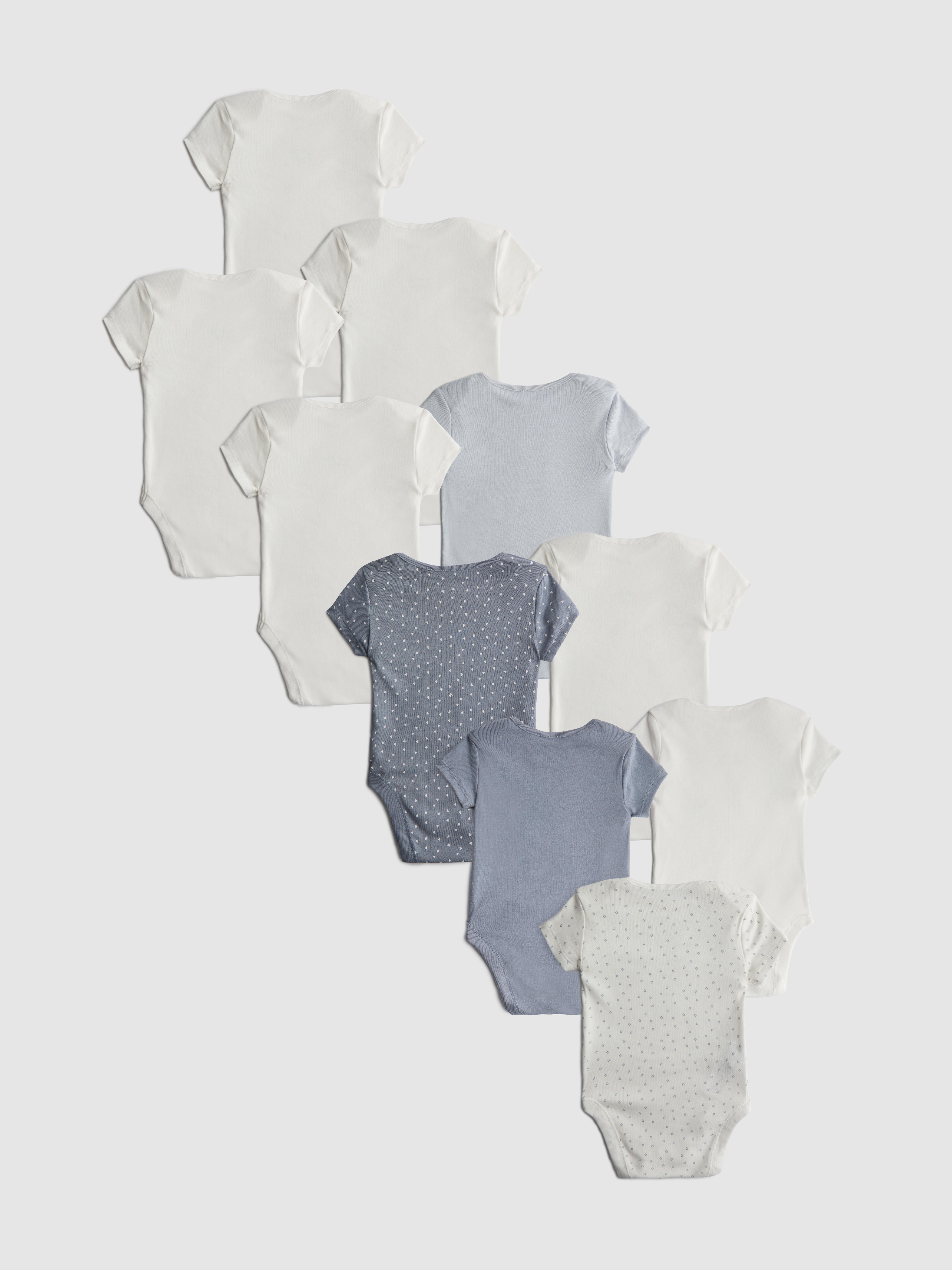 0-24mths | 10pk Pure Cotton Ribbed Short Sleeve Bodysuits