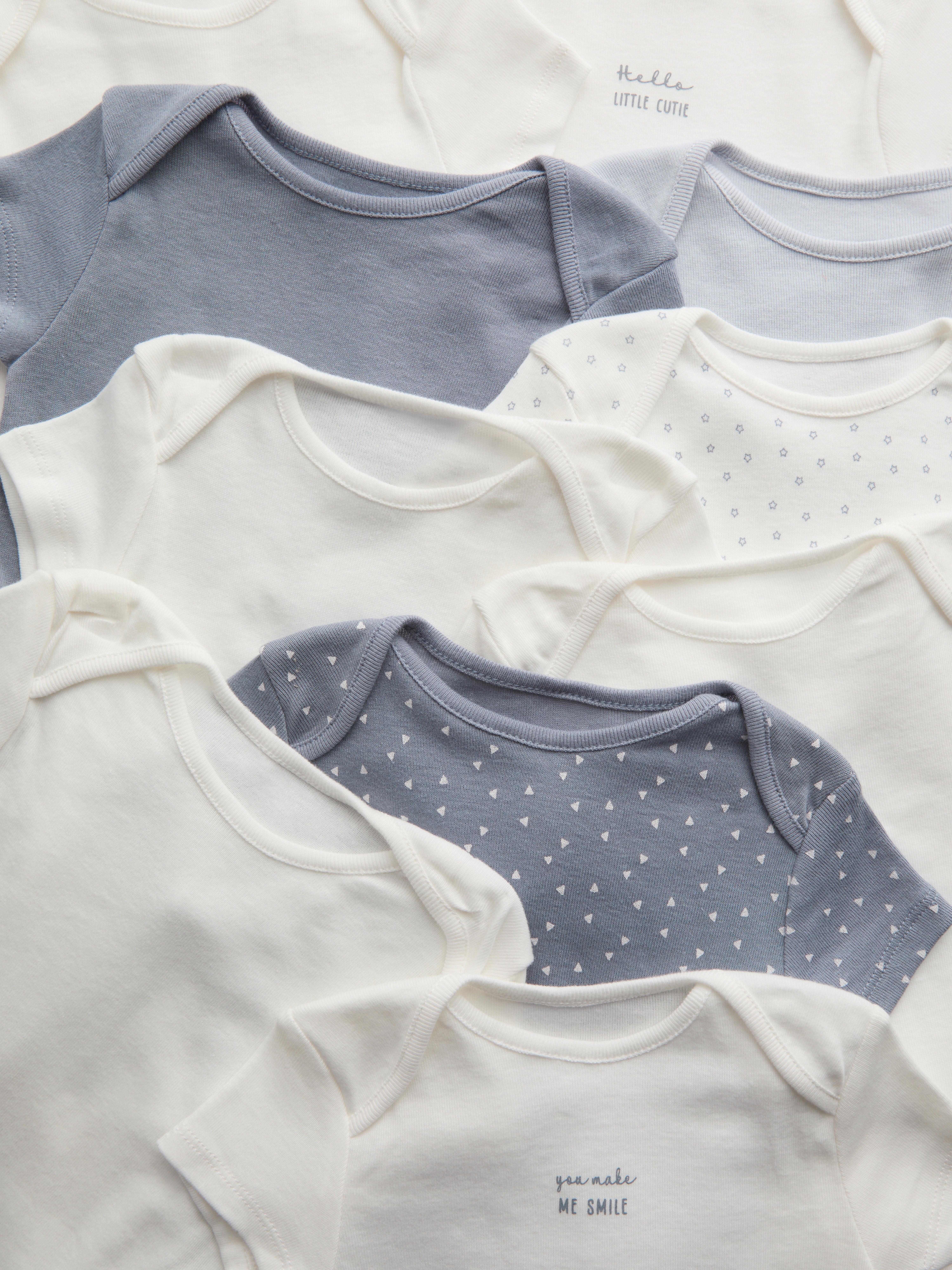 0-24mths | 10pk Pure Cotton Ribbed Short Sleeve Bodysuits