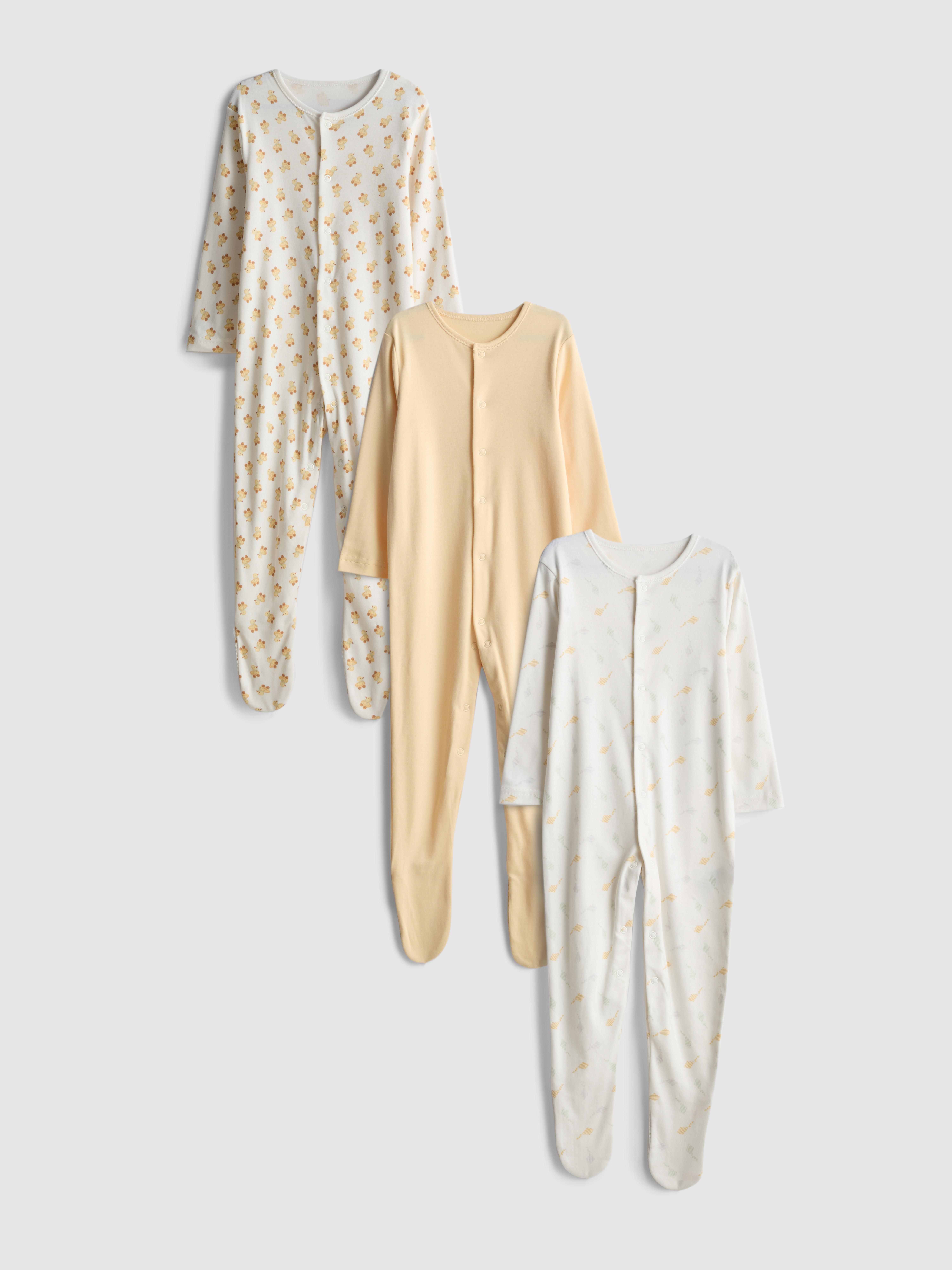 0-24mths | 3pk Pure Cotton Snap Button Sleepers