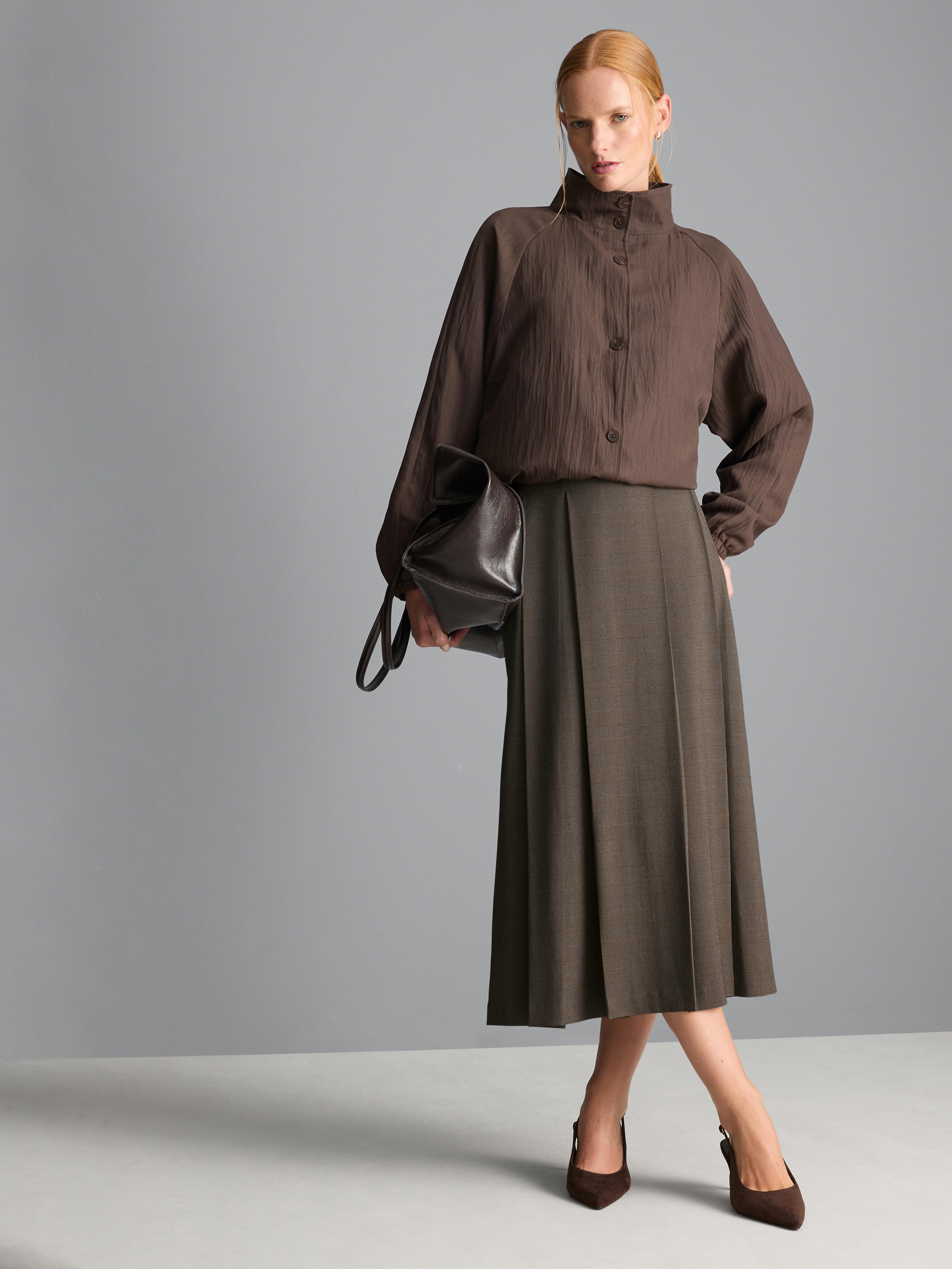 Houndstooth Pleated Midi Skirt