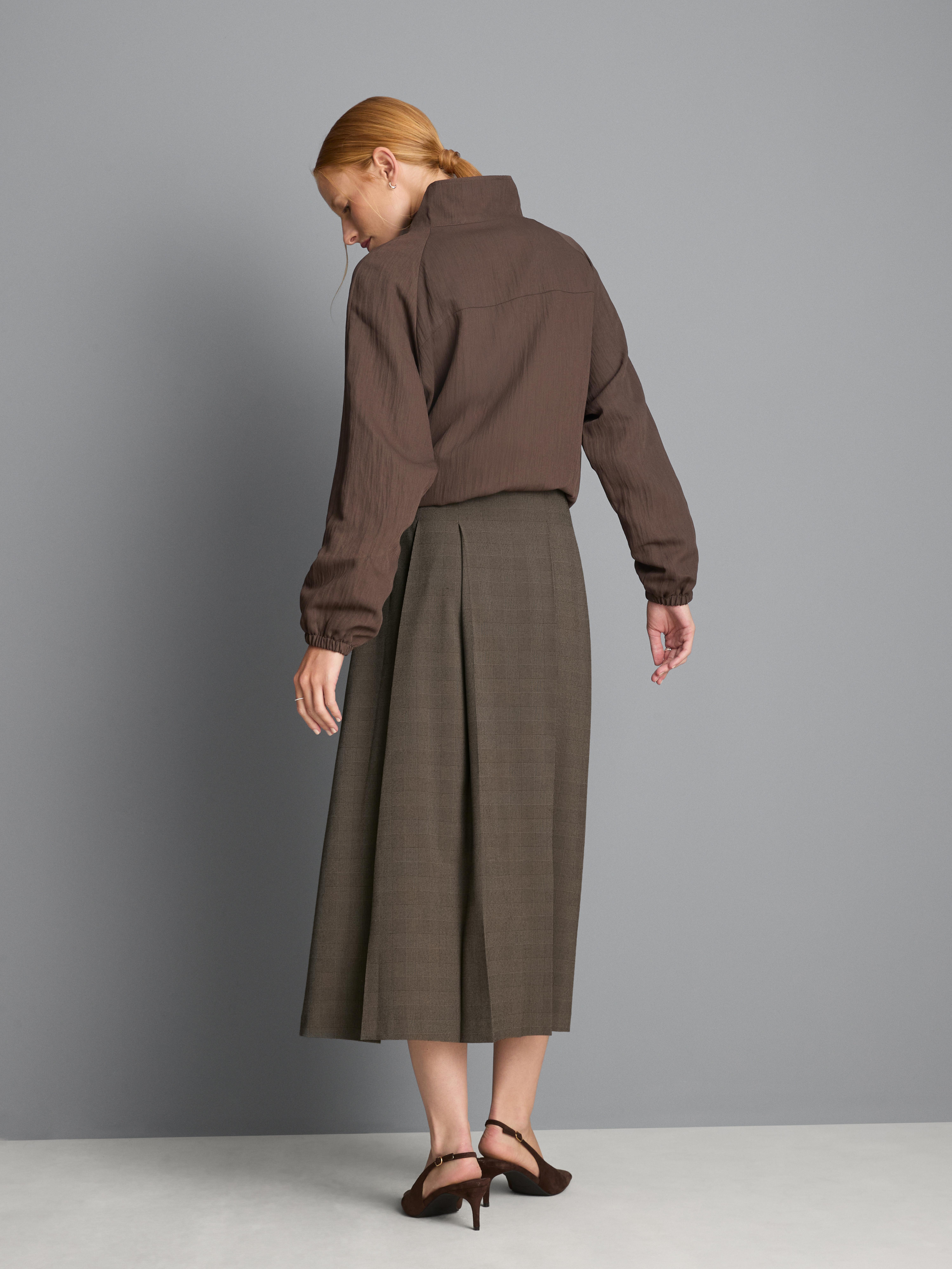 Houndstooth Pleated Midi Skirt
