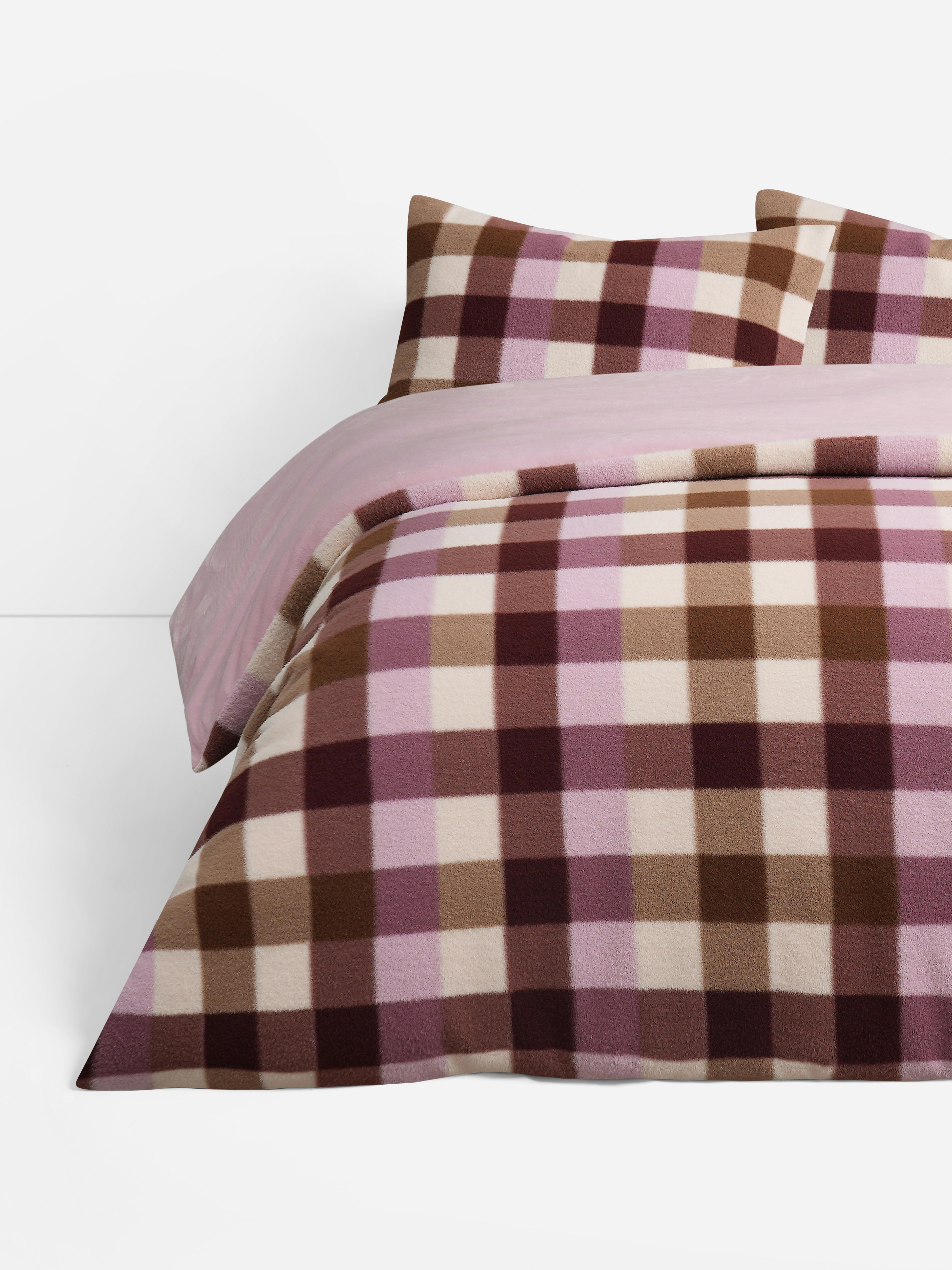 Geruite fleece dekbedovertrekset, kingsize