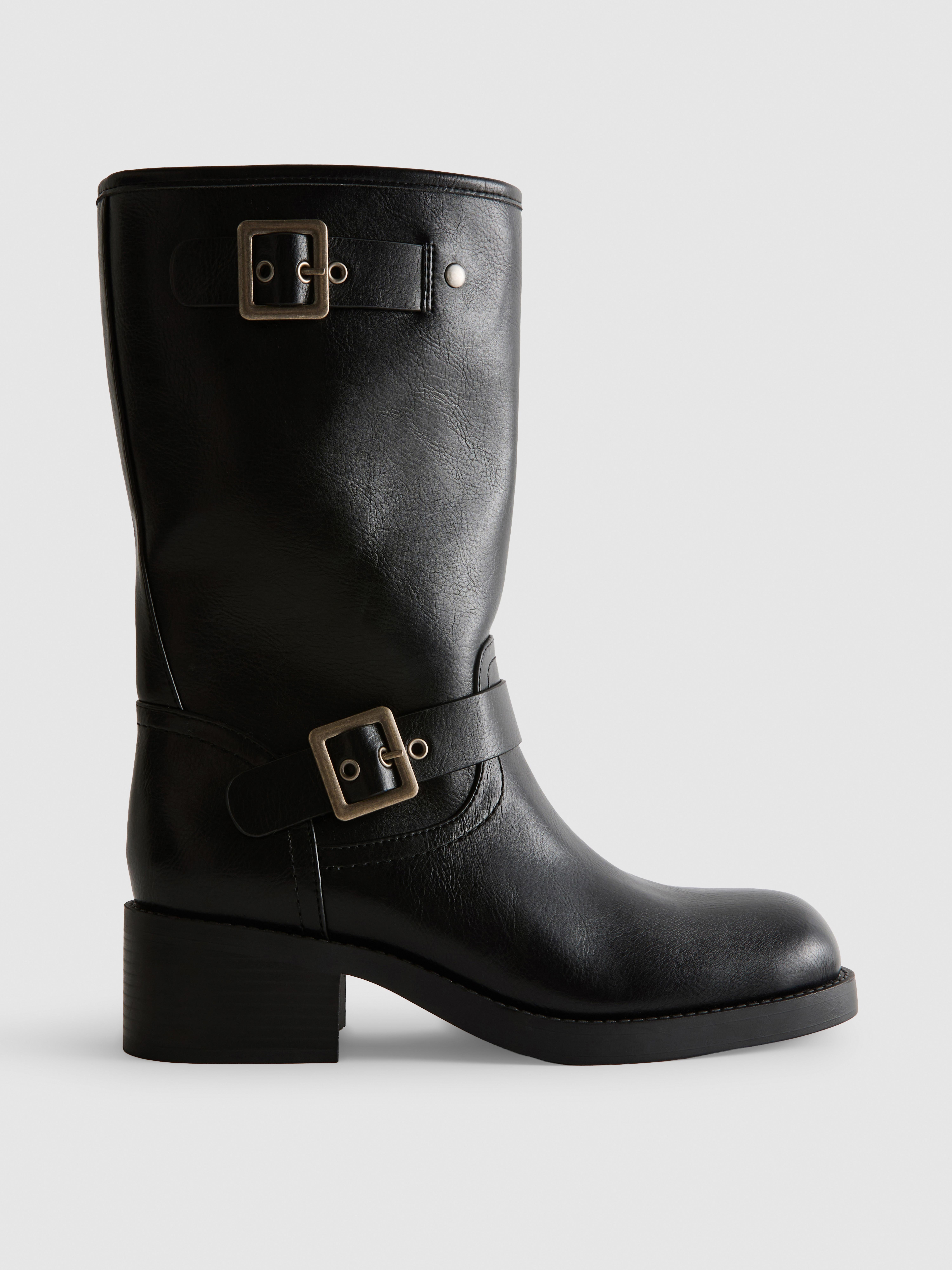 Faux Leather Biker Boots