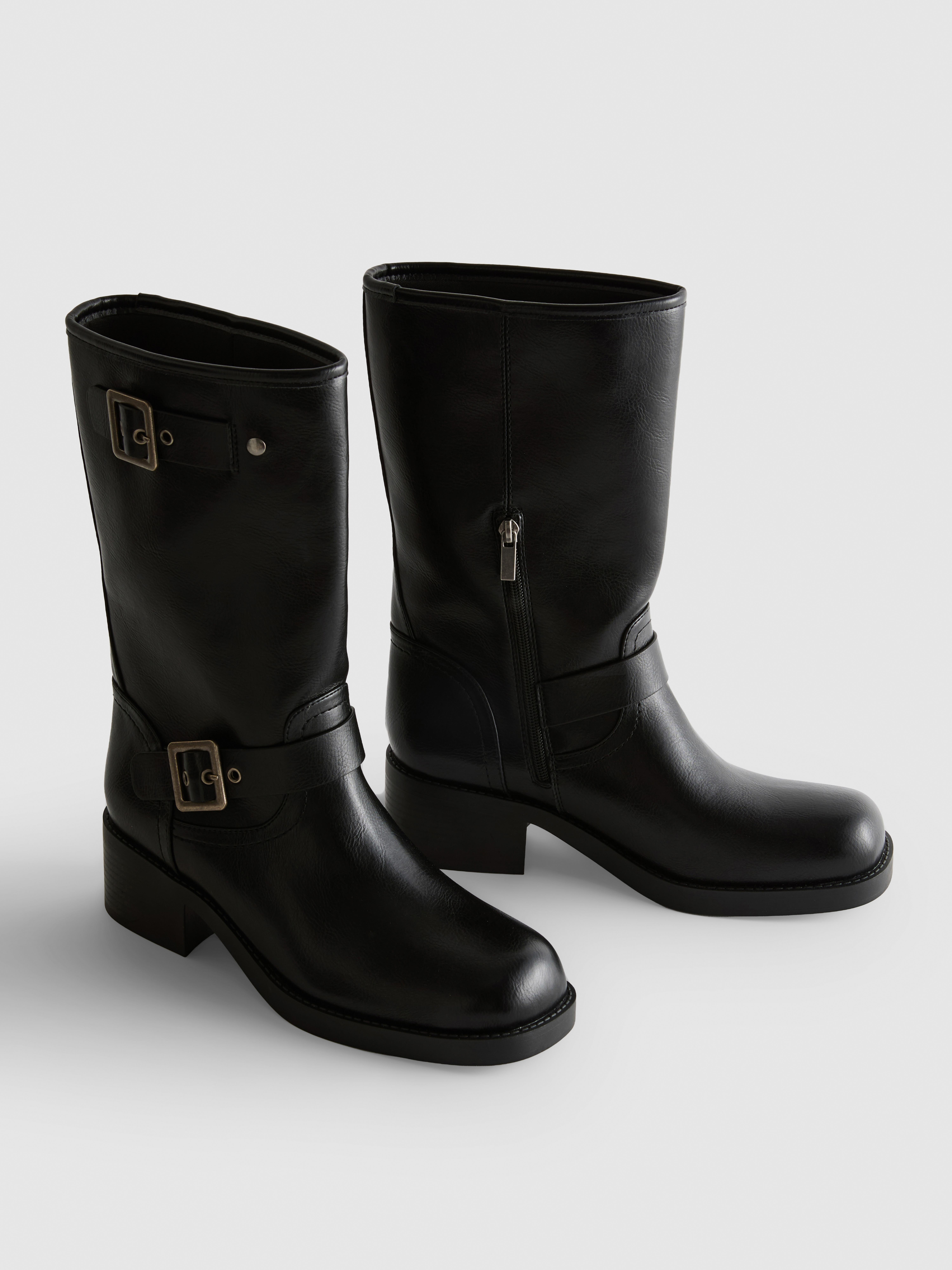 Faux Leather Biker Boots