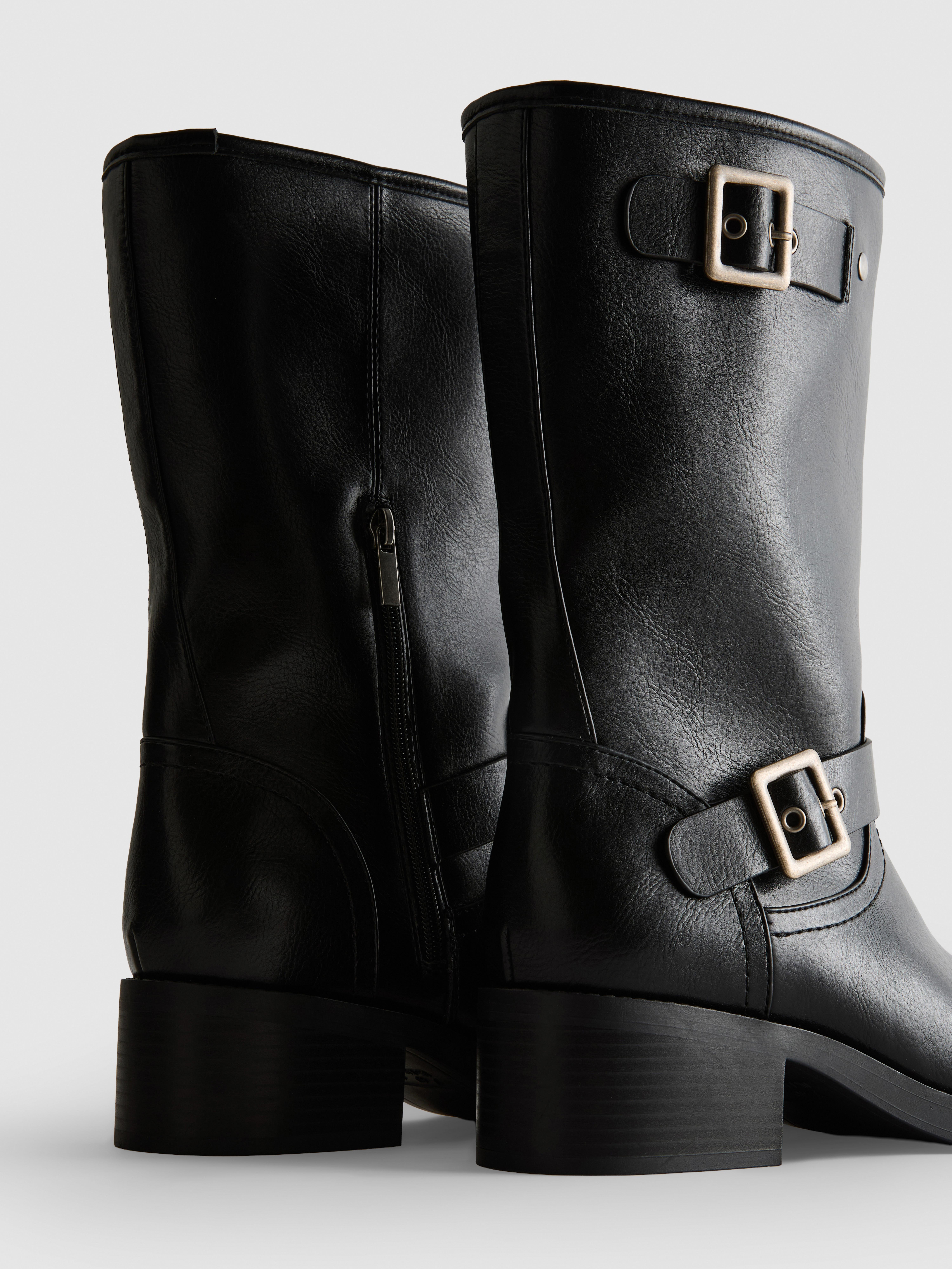 Faux Leather Biker Boots