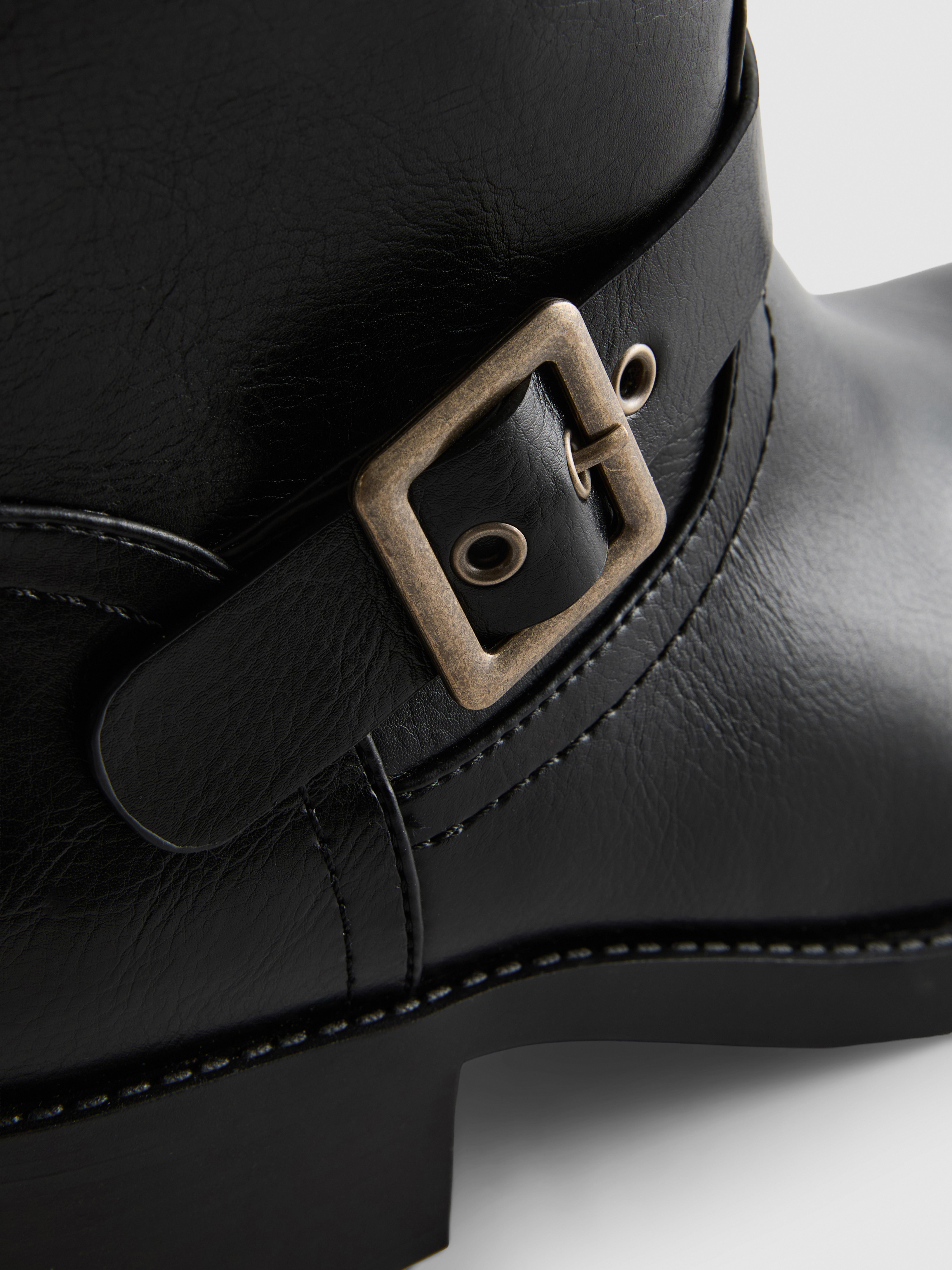 Faux Leather Biker Boots