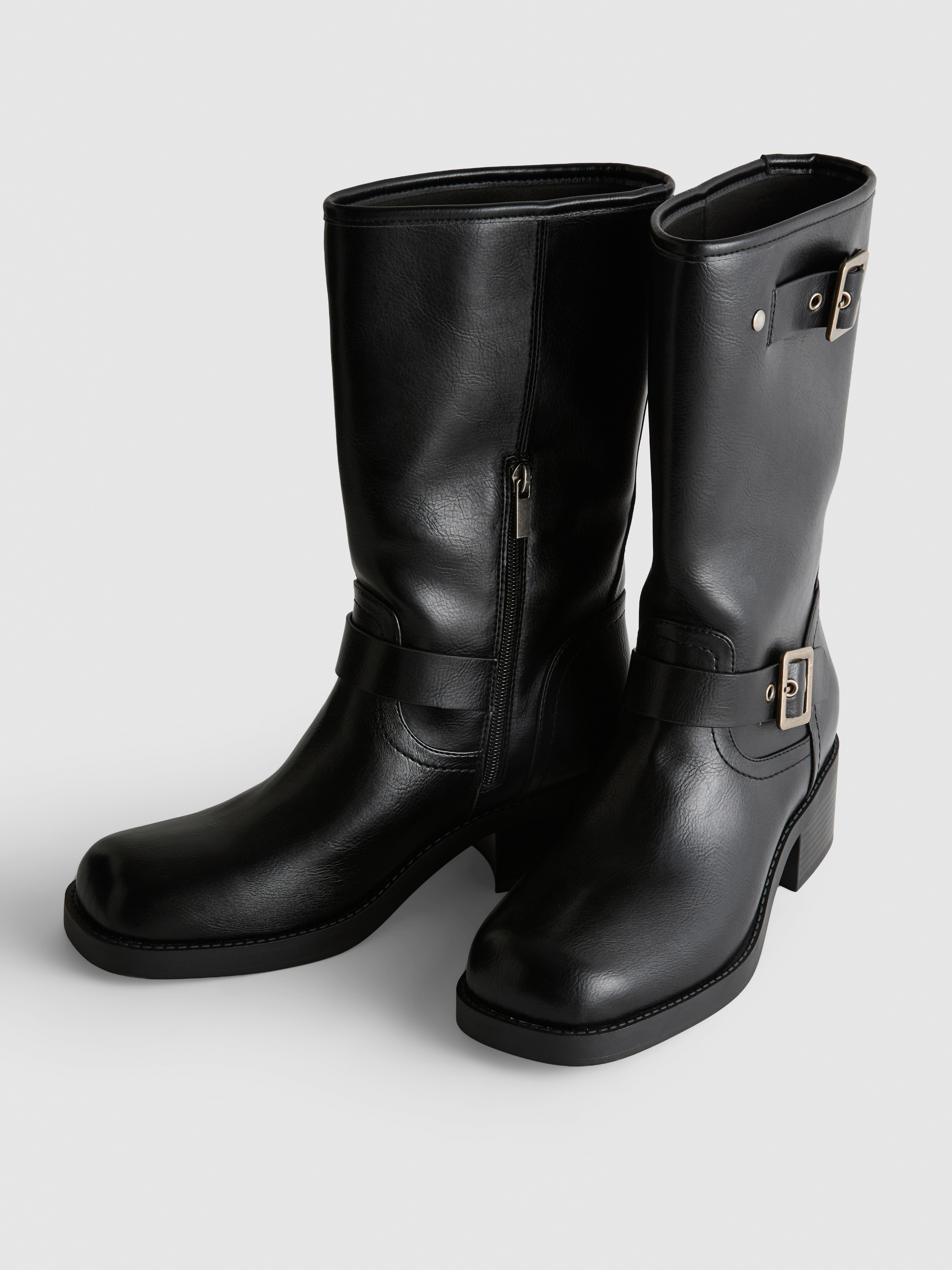 Faux Leather Biker Boots