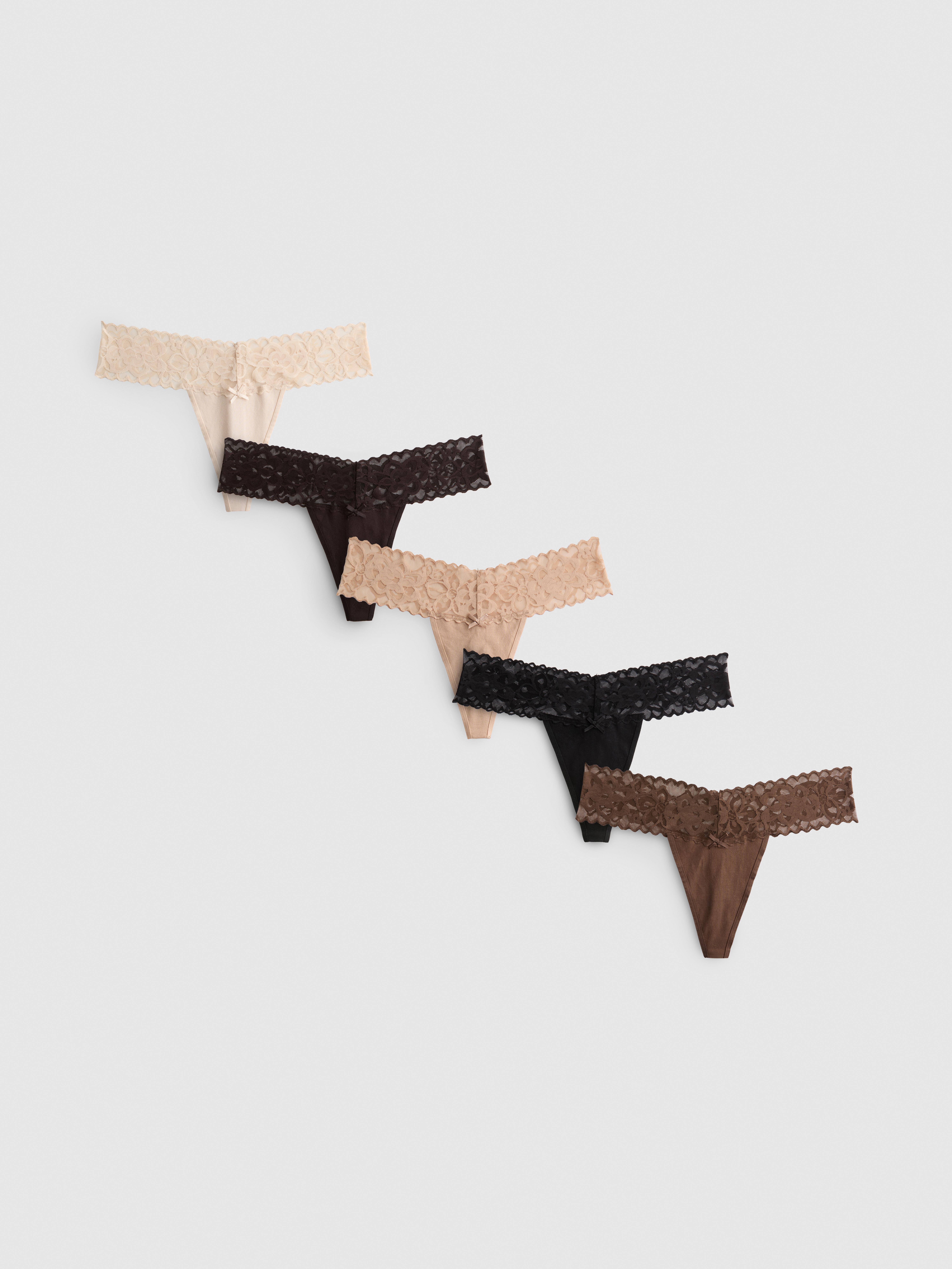 5pk Cotton Rich Lace Bandeau Thongs