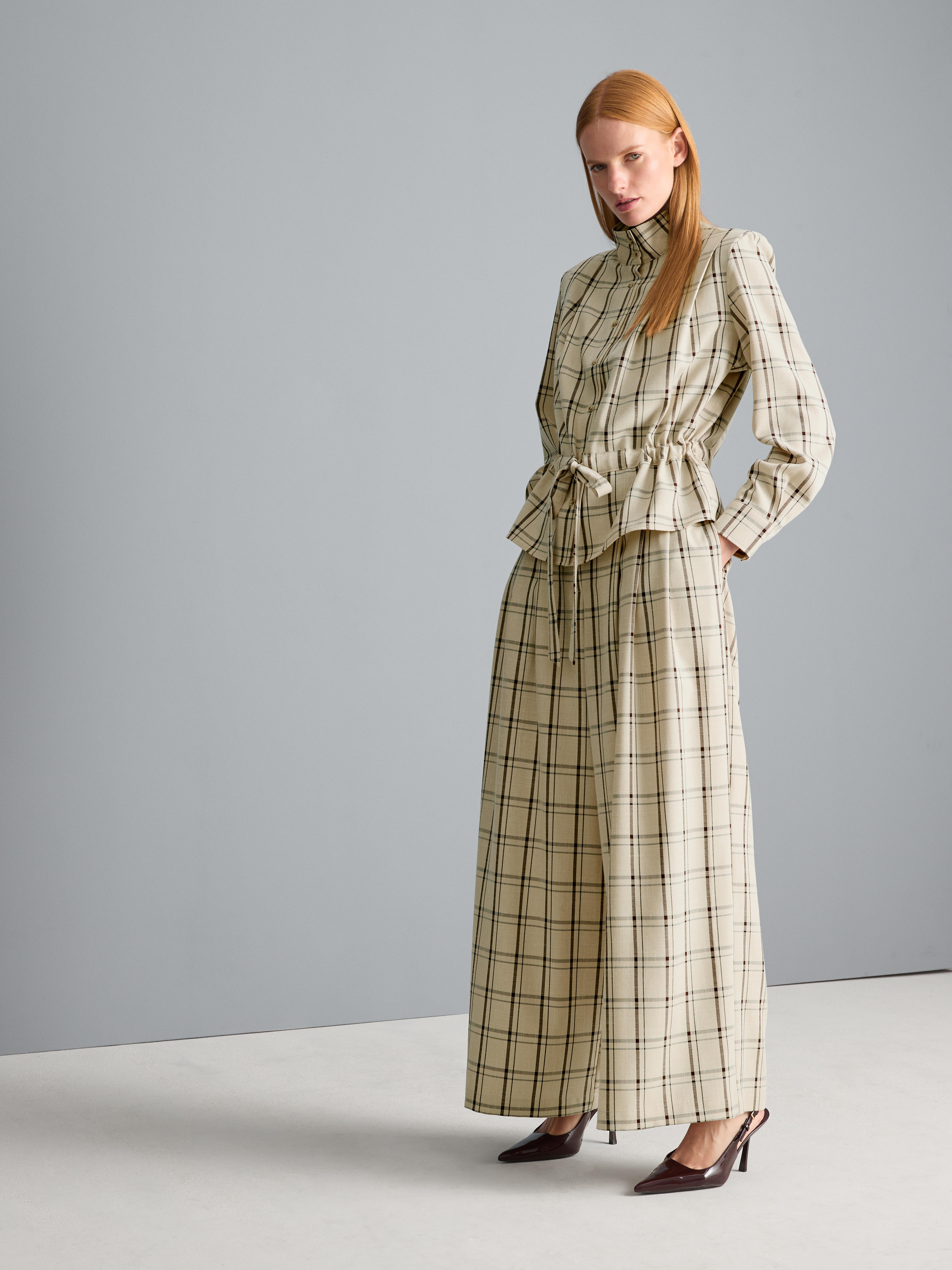 Tie-Front Checkered Shirt