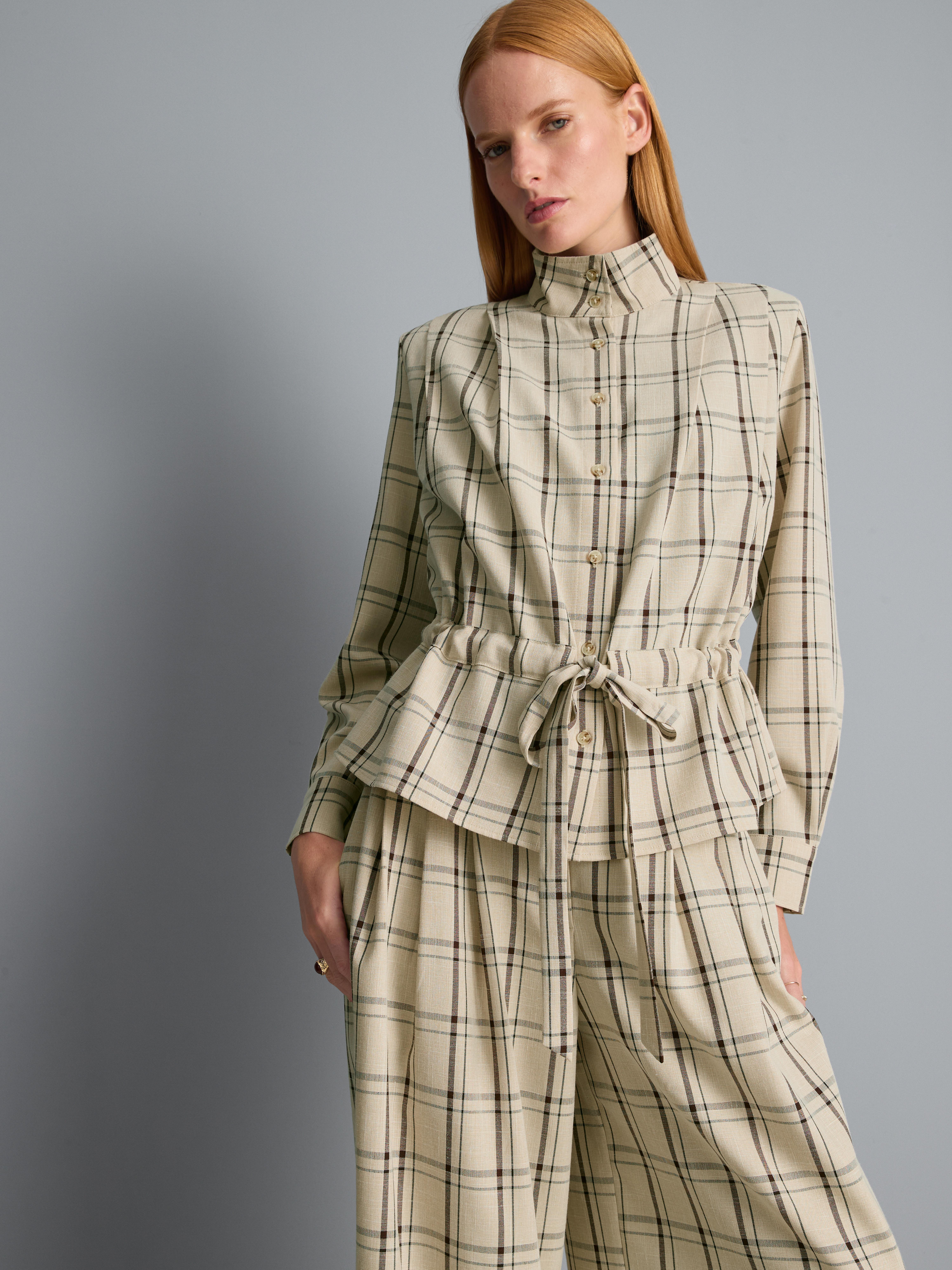 Tie-Front Checkered Shirt