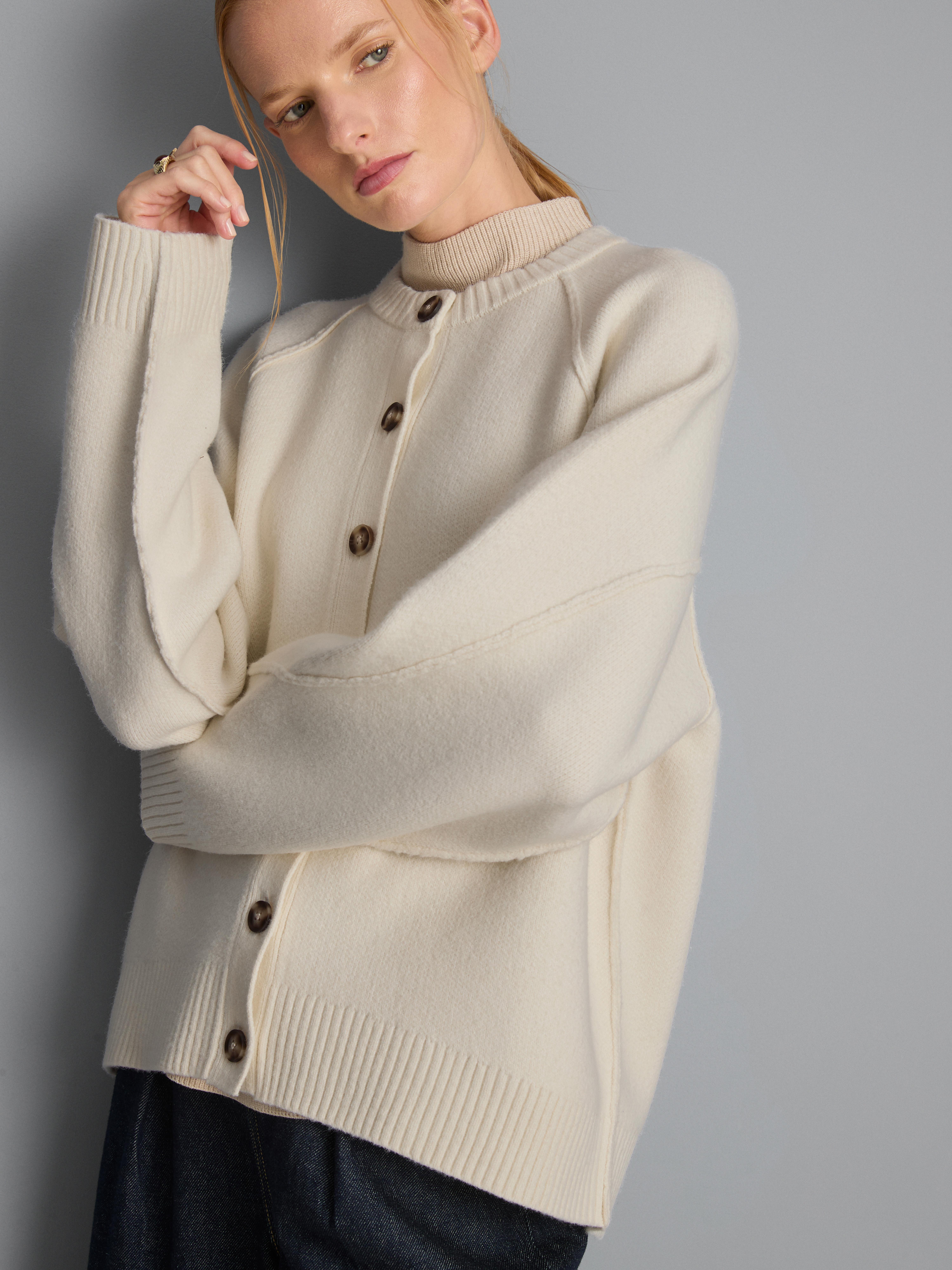 Relaxed Seam Detail Cardigan Ivory