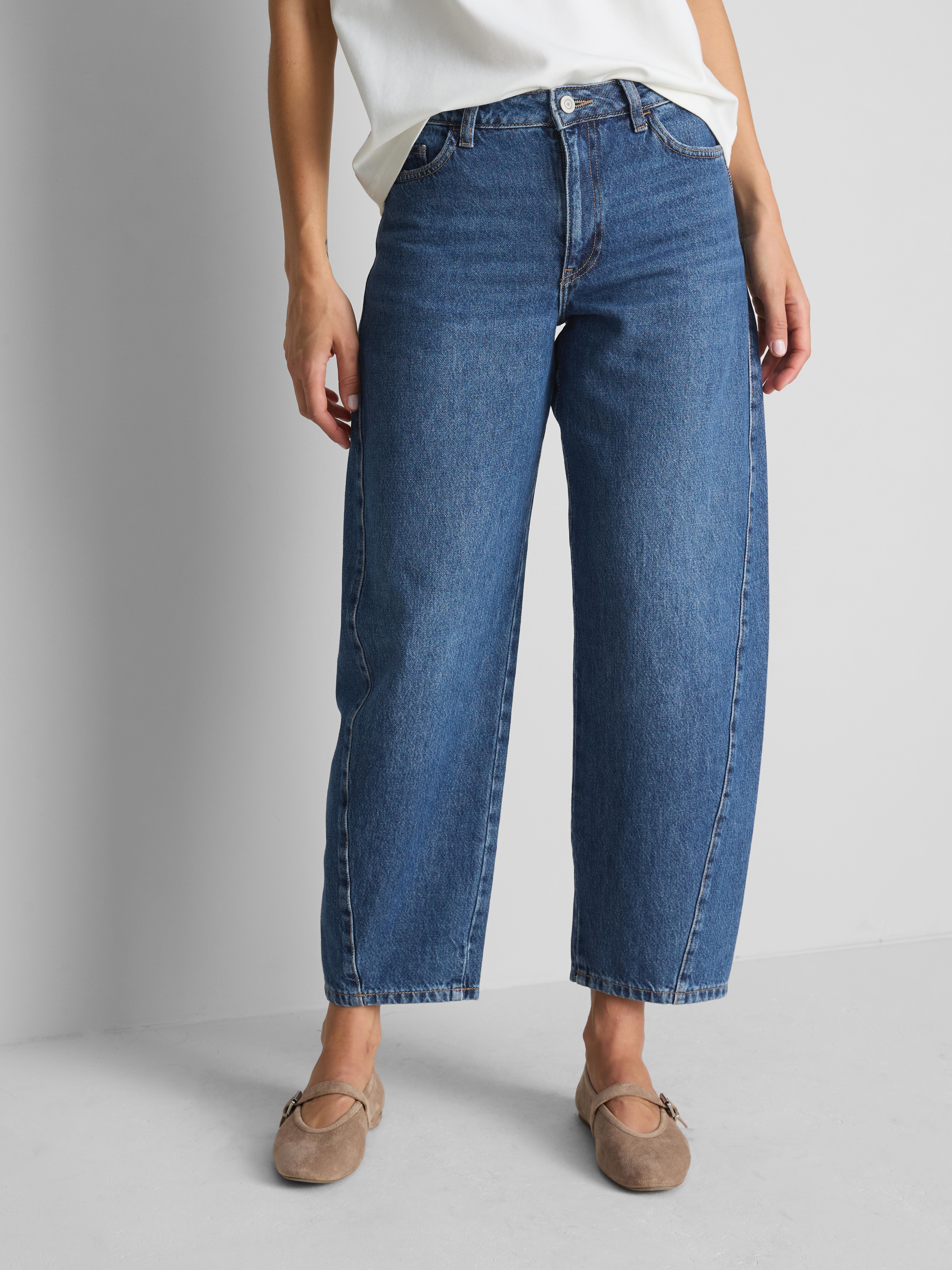 Cotton Denim Barrel-Leg Jeans